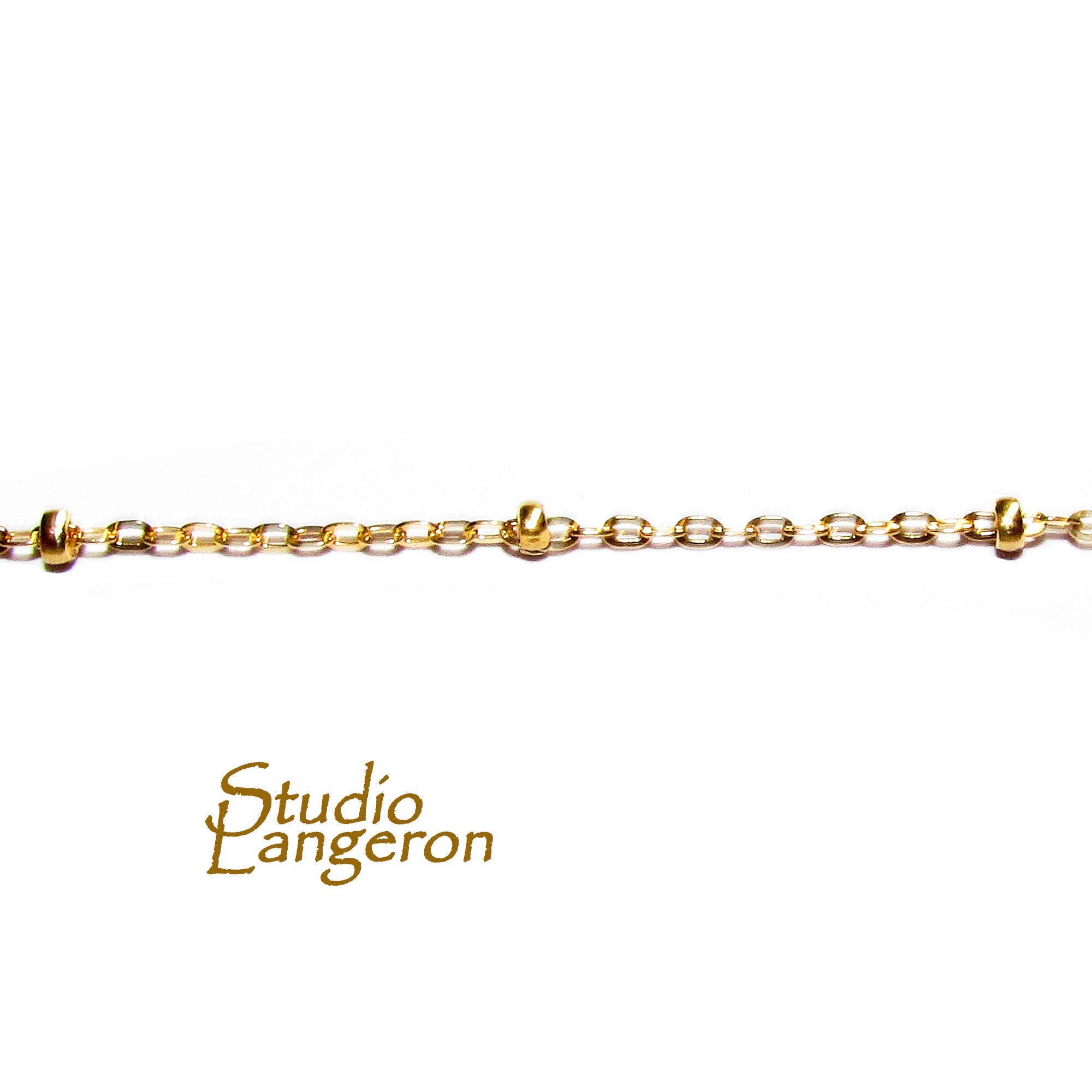 14/20 Yellow Gold-Filled Oval Cable Chain with 2mm Roundel Beads - 1 Ft (30 cm)