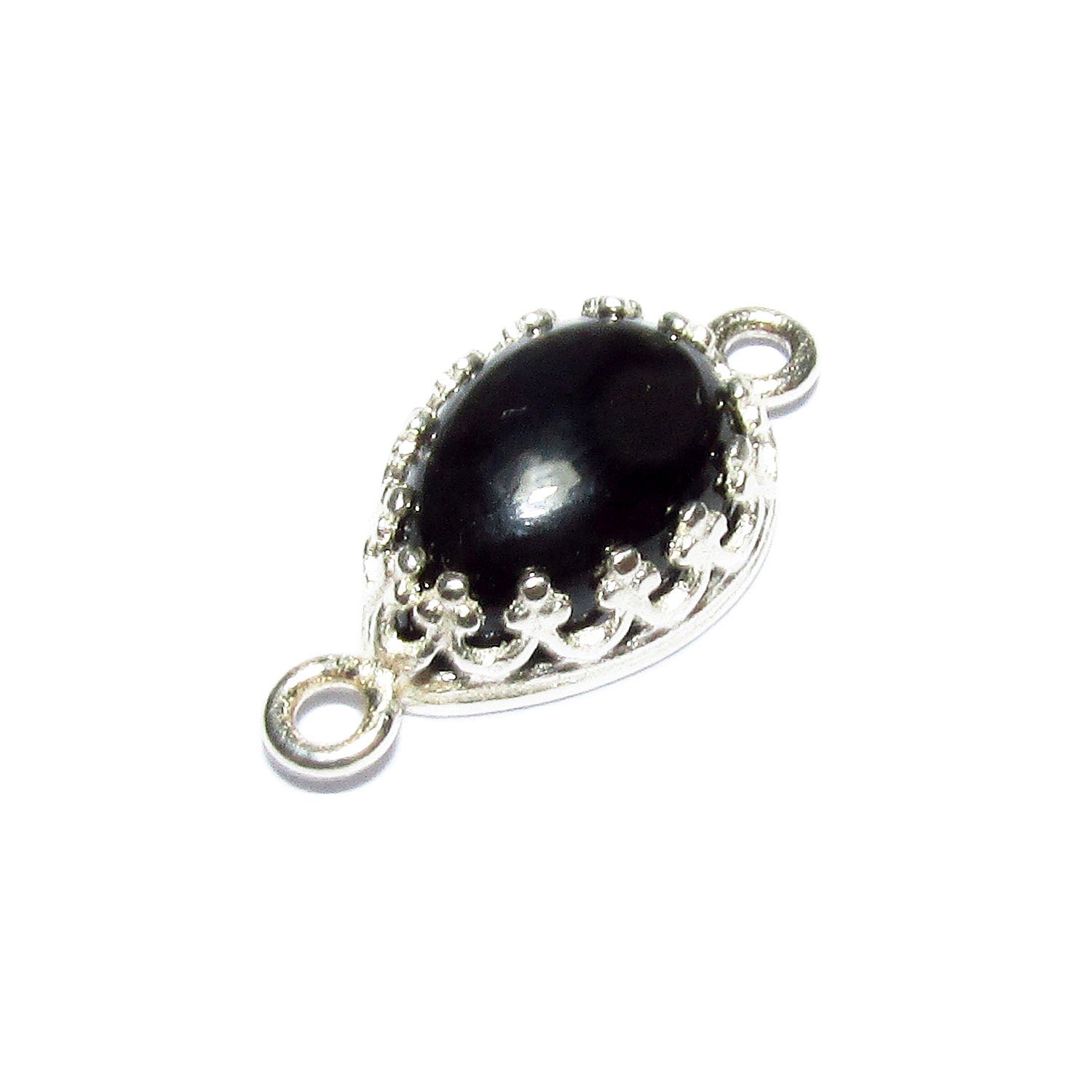 925 Sterling Silver natural Black onyx pear Connector size 18x8.5 mm, Natural Black onyx silver link, Jewelry making, Connector - 1 piece