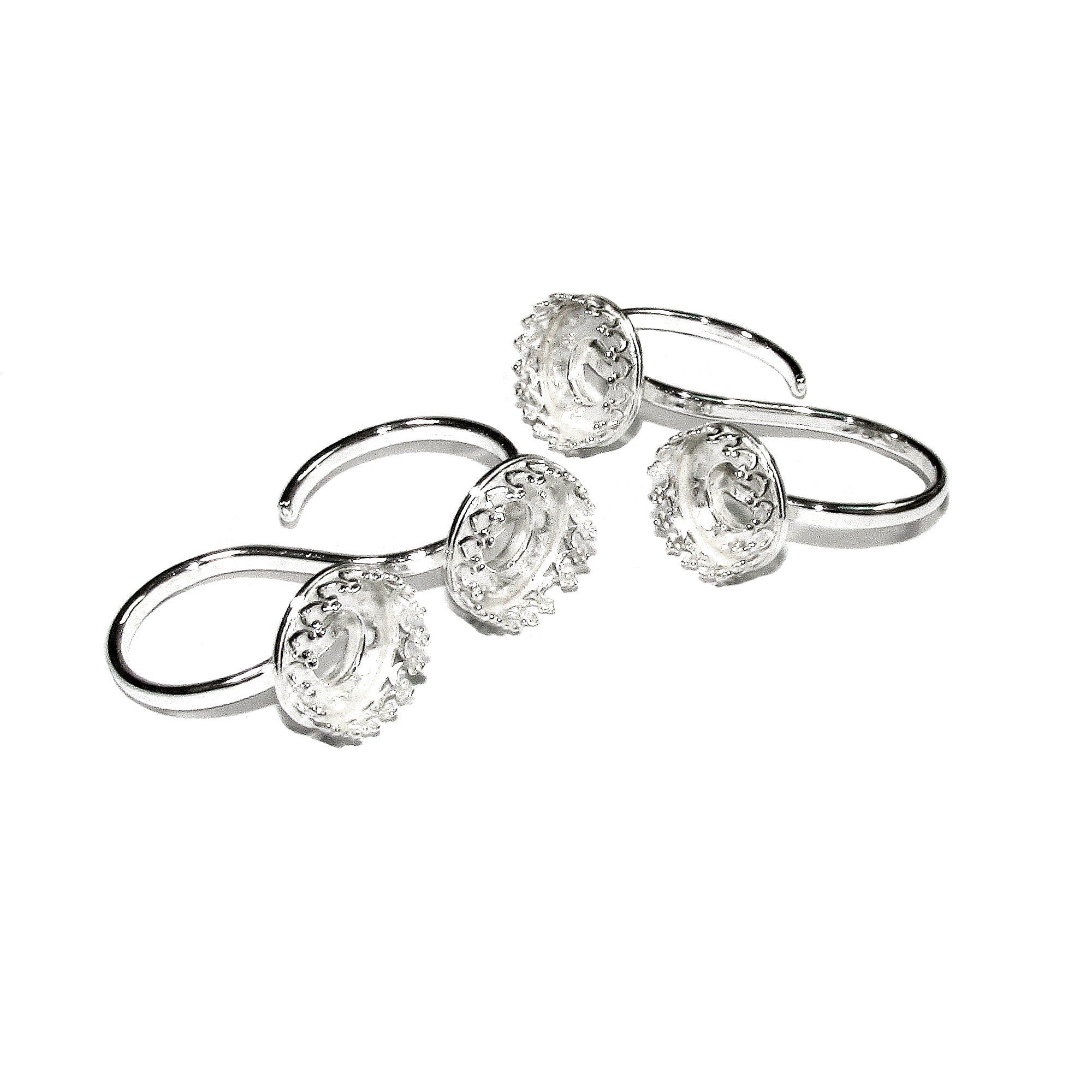925 sterling silver open blank ring Two Fingers with bezel cups size 10, 12 mm, base ring, Jewelry making, Setting, bezel cup - 1 piece