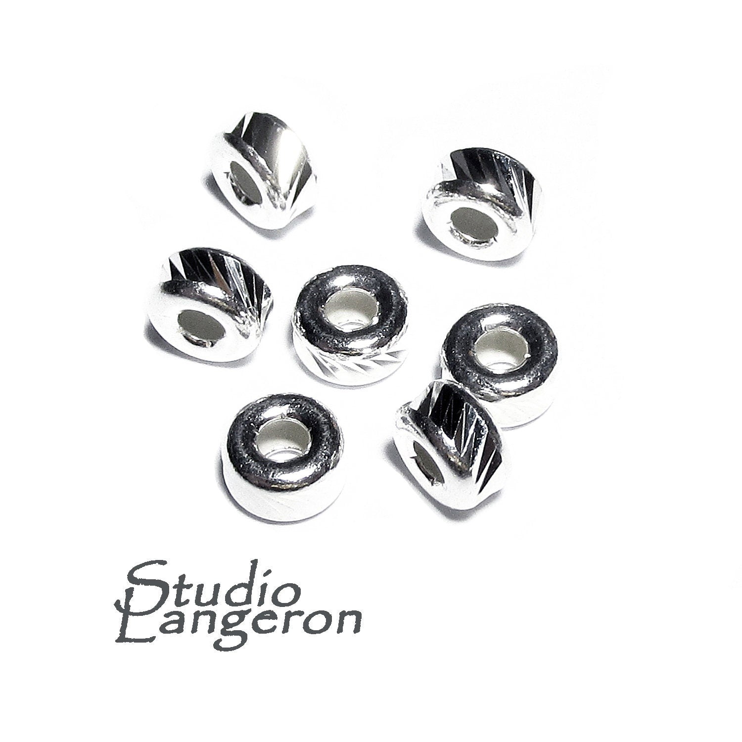 925 sterling silver diamond cut shiny rondelle beads sizes 3, 4, 5 mm, diamond cut beads, Jewelry making, rondelle beads, beads  - 1 piece