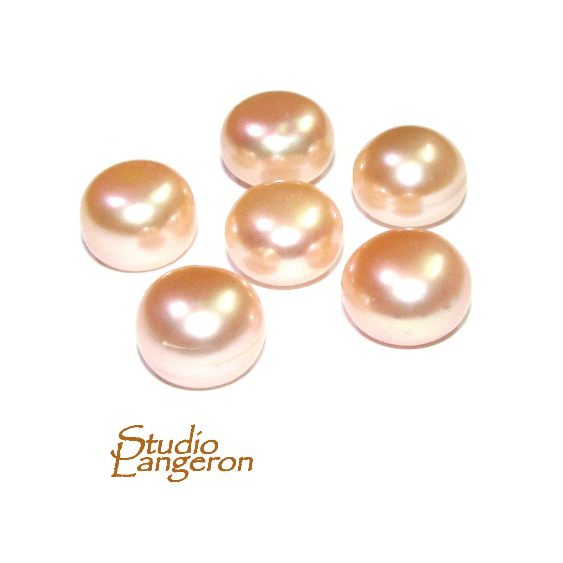 11 mm Peach pearls half-drilled Cabochon, Natural Pearl, Peach pearls Gemstone, Round pearl, Jewelry making, ring, earrings - 1 piece