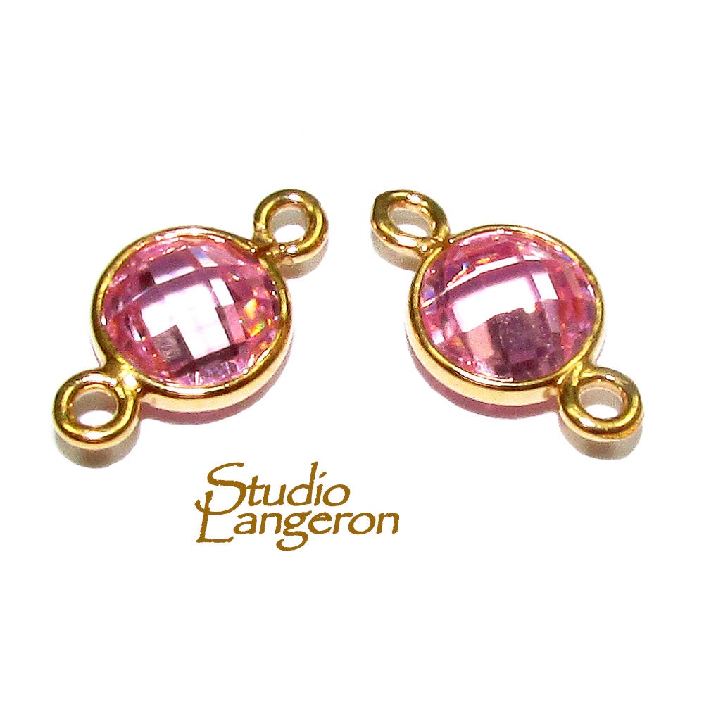 14K Gold Filled Checkerboard Pink Topaz  Round Link Connector size 12x7 mm, Pink Topaz, gold filled link, Jewelry making - 1 piece