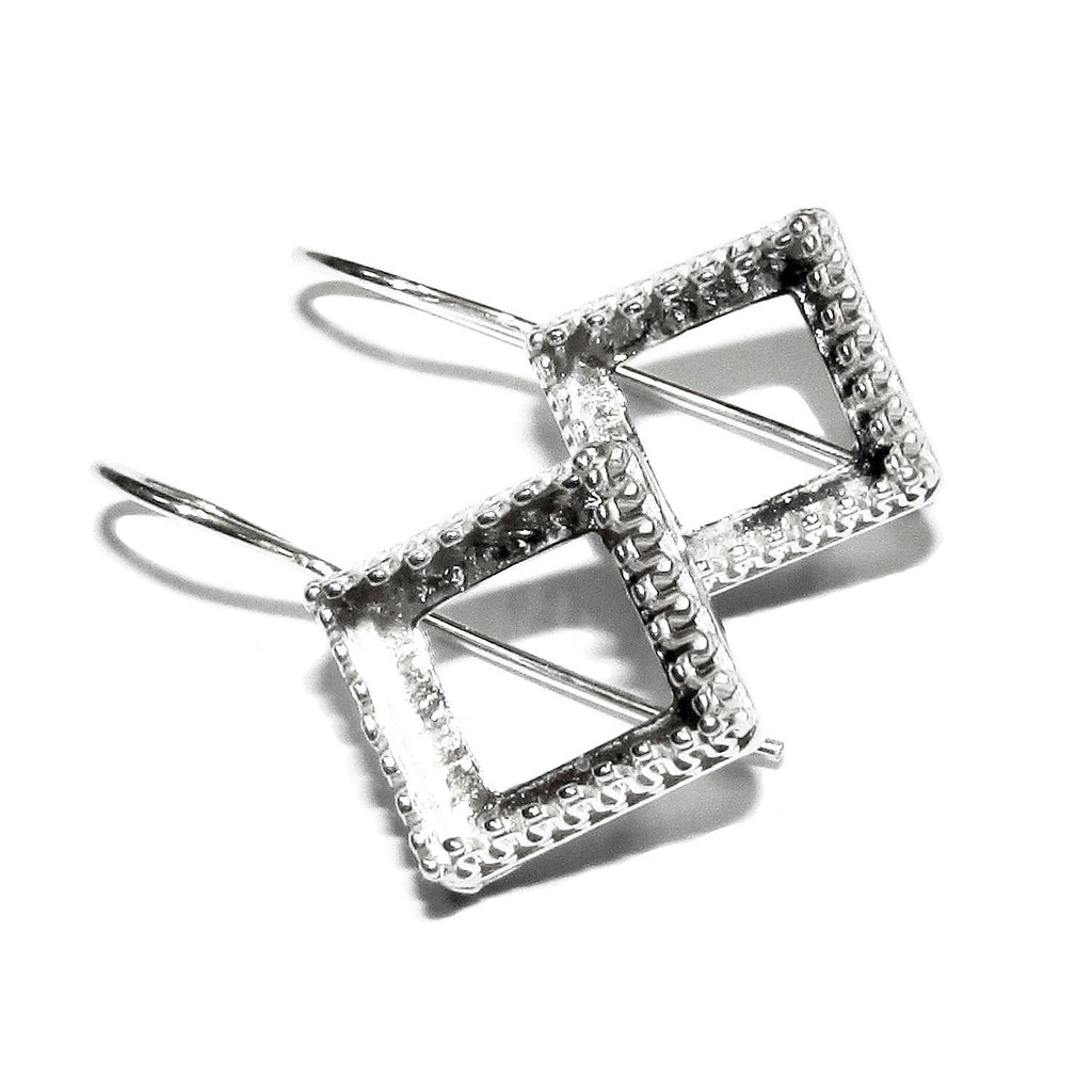 10 mm 925 sterling silver blank earrings with square setting bezel cup, base earrings, Jewelry making, Setting, Mounting - 1 pair (2 piece)