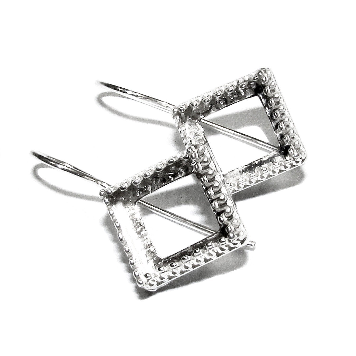10 mm 925 sterling silver blank earrings with square setting bezel cup, base earrings, Jewelry making, Setting, Mounting - 1 pair (2 piece)