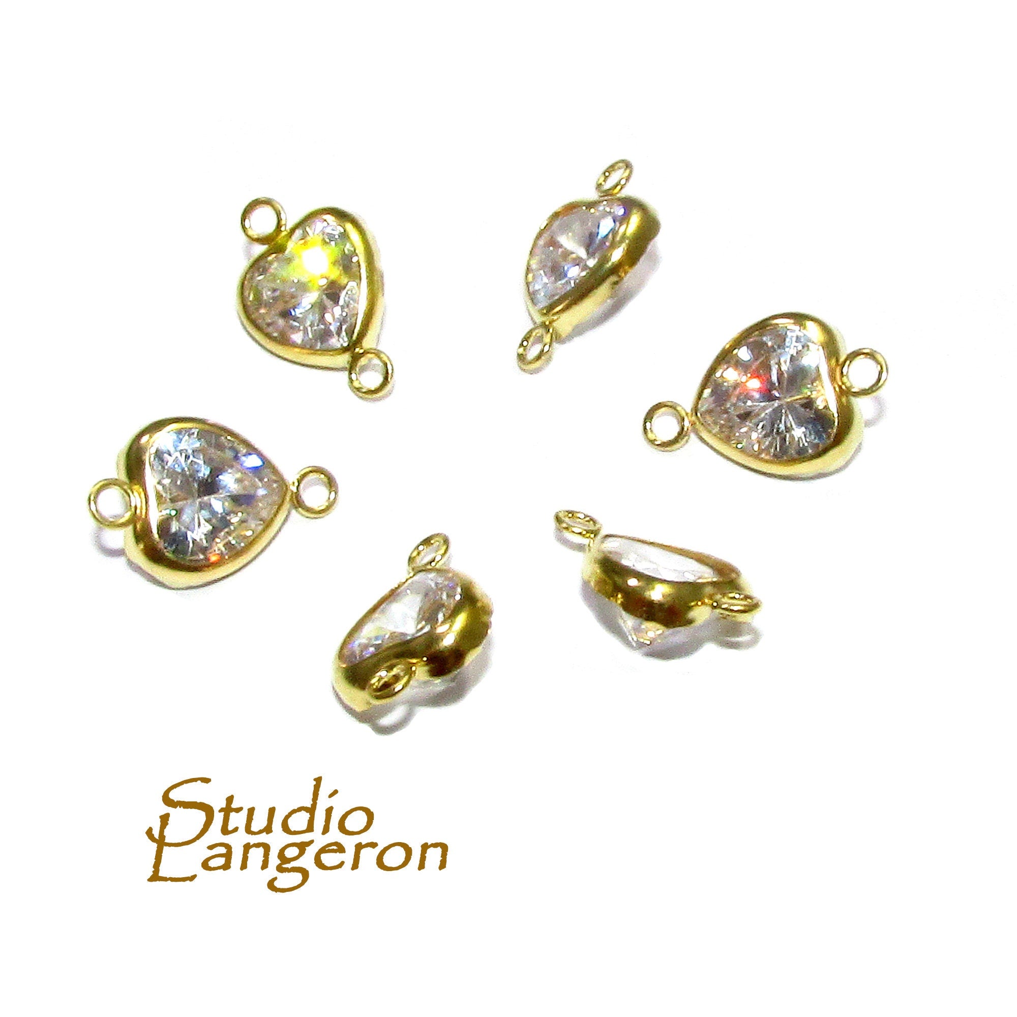 14K Gold Filled White topaz heart Link Connector size 12.0x8.0 mm, White topaz, gold filled link, Connector, Jewelry making - 1 piece