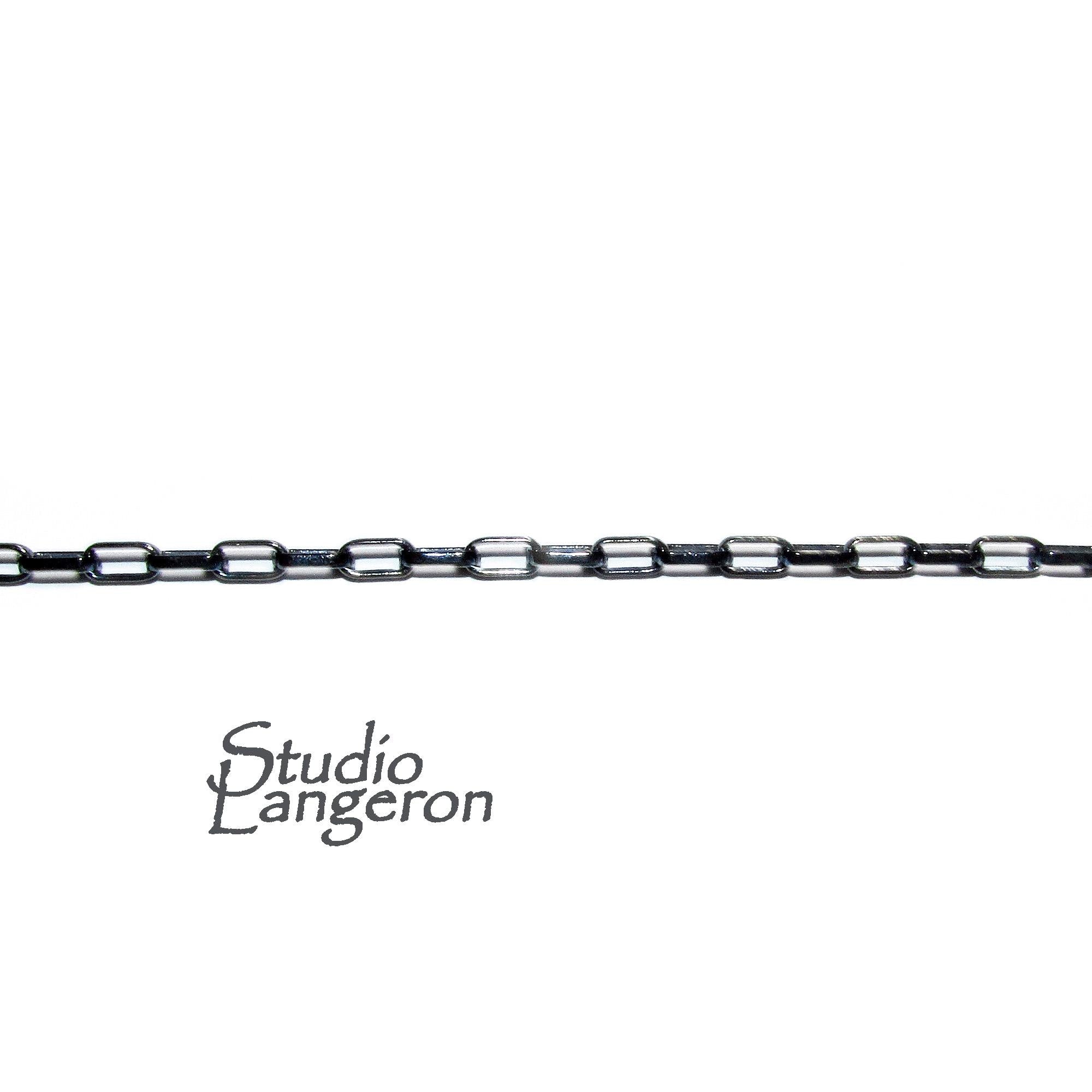 2.5x5.0 mm 925 Sterling Silver Black Rhodium Plated rectangular cable chain, Silver chain, Black Rhodium, Jewelry making - 1 Ft (30 cm)