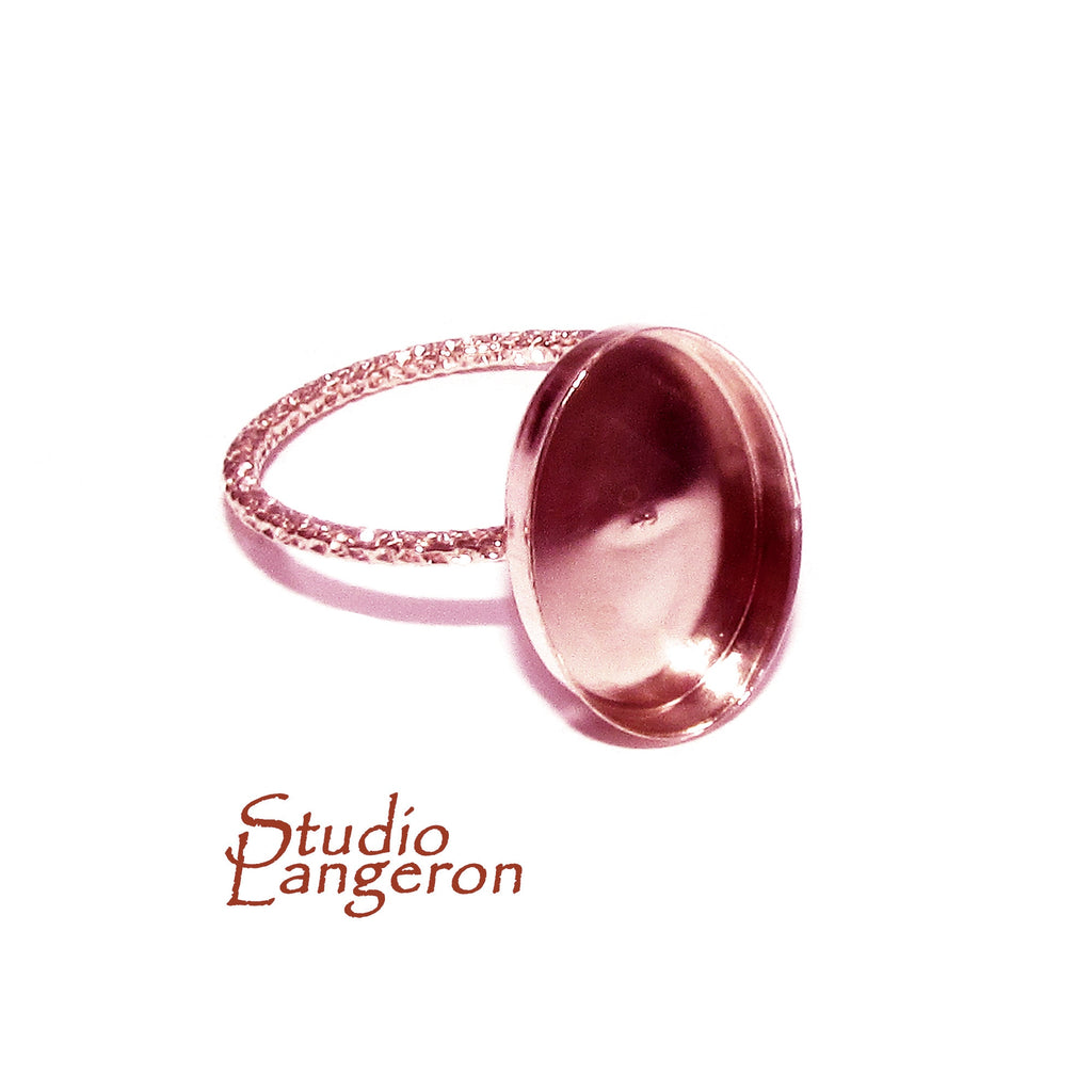 14K Rose gold filled decorative blank ring with bezel cup 10x14 mm size 4 - 11, Base ring, Bezel cup, Setting, Jewelry making - 1 piece