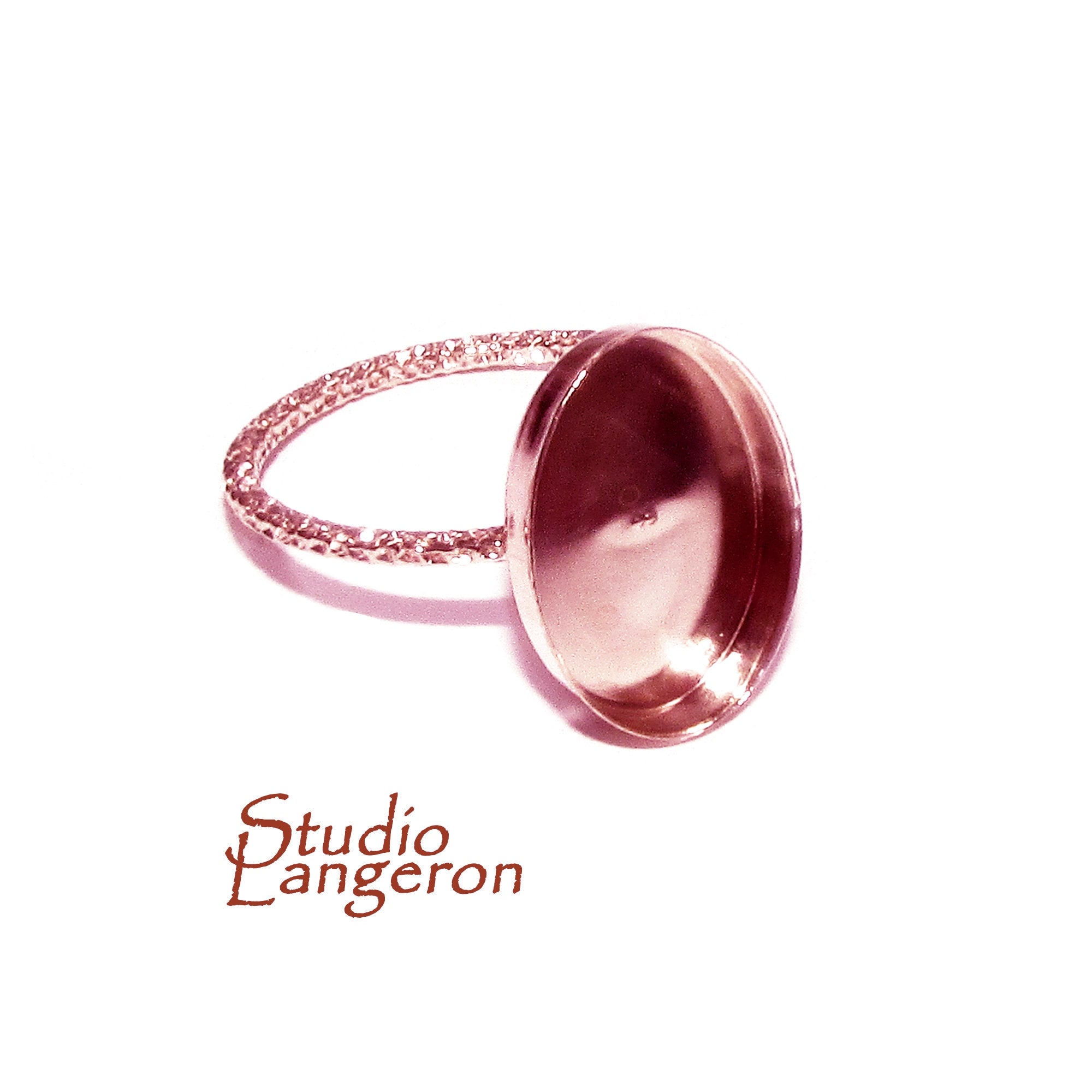 14K Rose gold filled decorative blank ring with bezel cup 10x14 mm size 4 - 11, Base ring, Bezel cup, Setting, Jewelry making - 1 piece