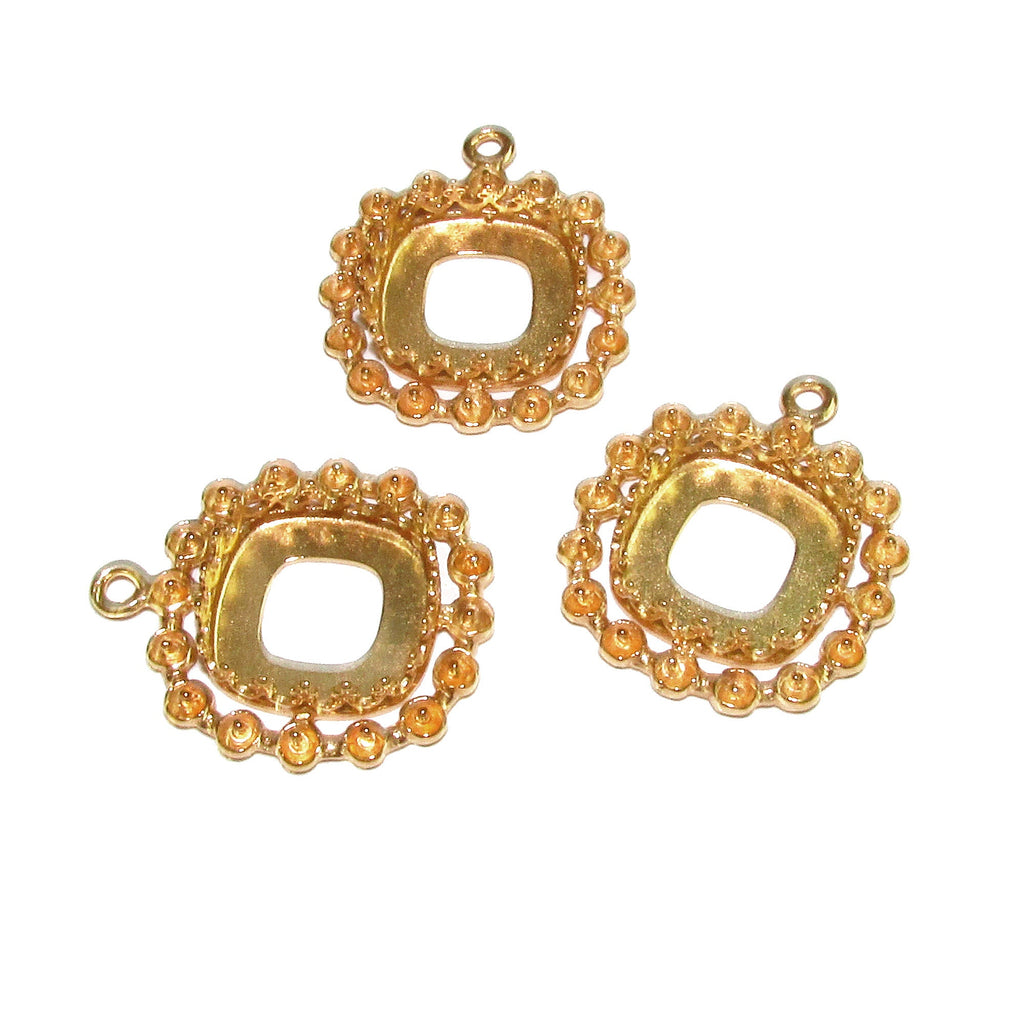 14K Gold Filled cushion blank pendant with setting 12x12 mm - 1 piece