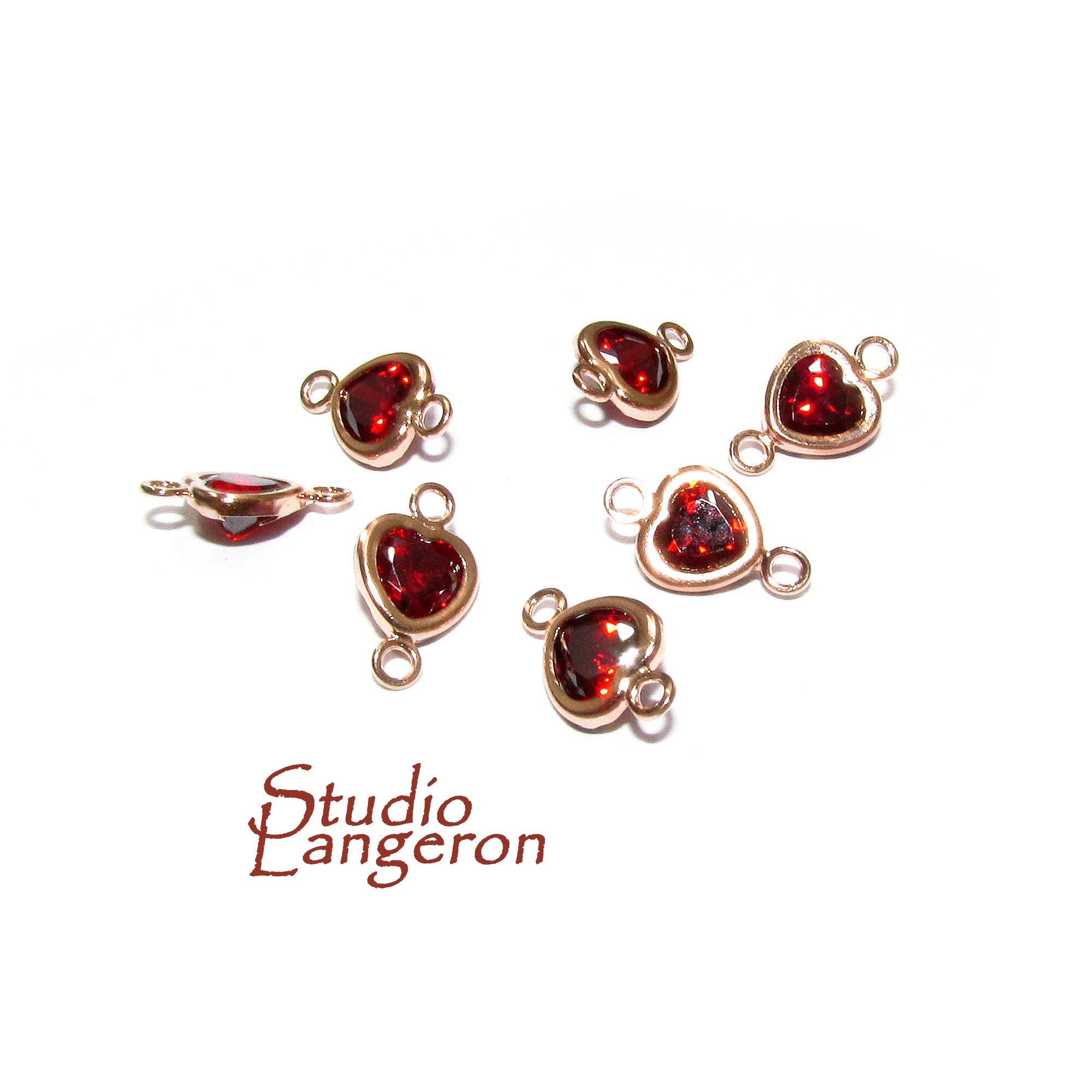 14K Rose Gold Filled garnet heart Link Connector size 9.5x6.0 mm, Garnet gold filled link, Garnet connector, Jewelry making - 1 piece