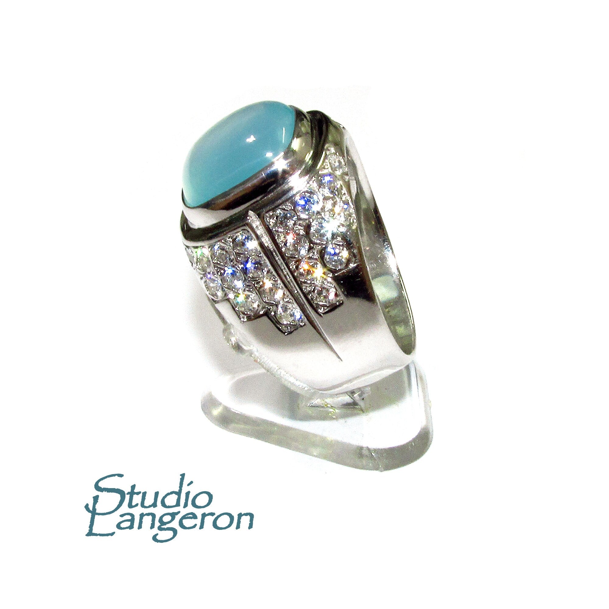 Statement Chalcedony ring 925 sterling silver size 9, Handmade ring, single copy, 925 sterling silver, Natural Aqua chalcedony, gemstone