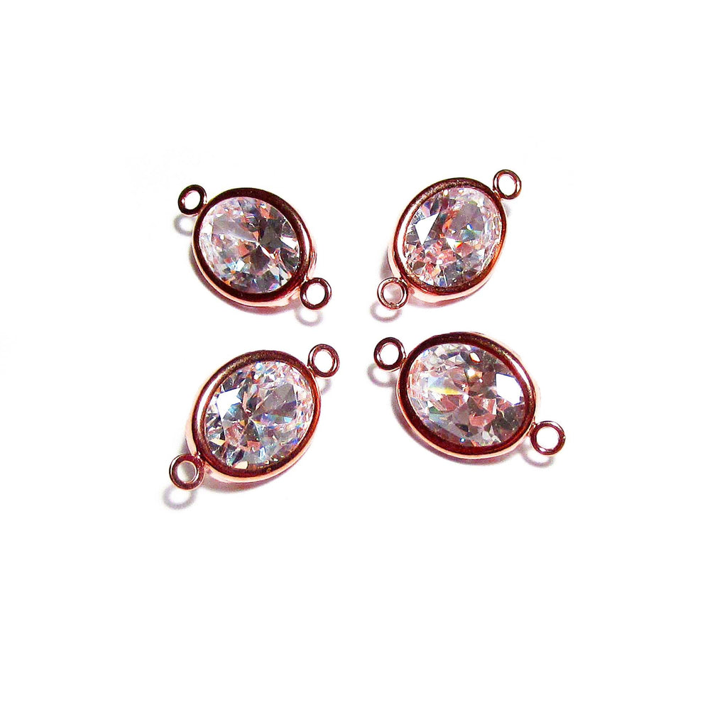 14K Rose Gold Filled White topaz oval Link Connector size 14.0x8.0 mm, Rose gold filled link, Link connector, Jewelry making - 1 piece