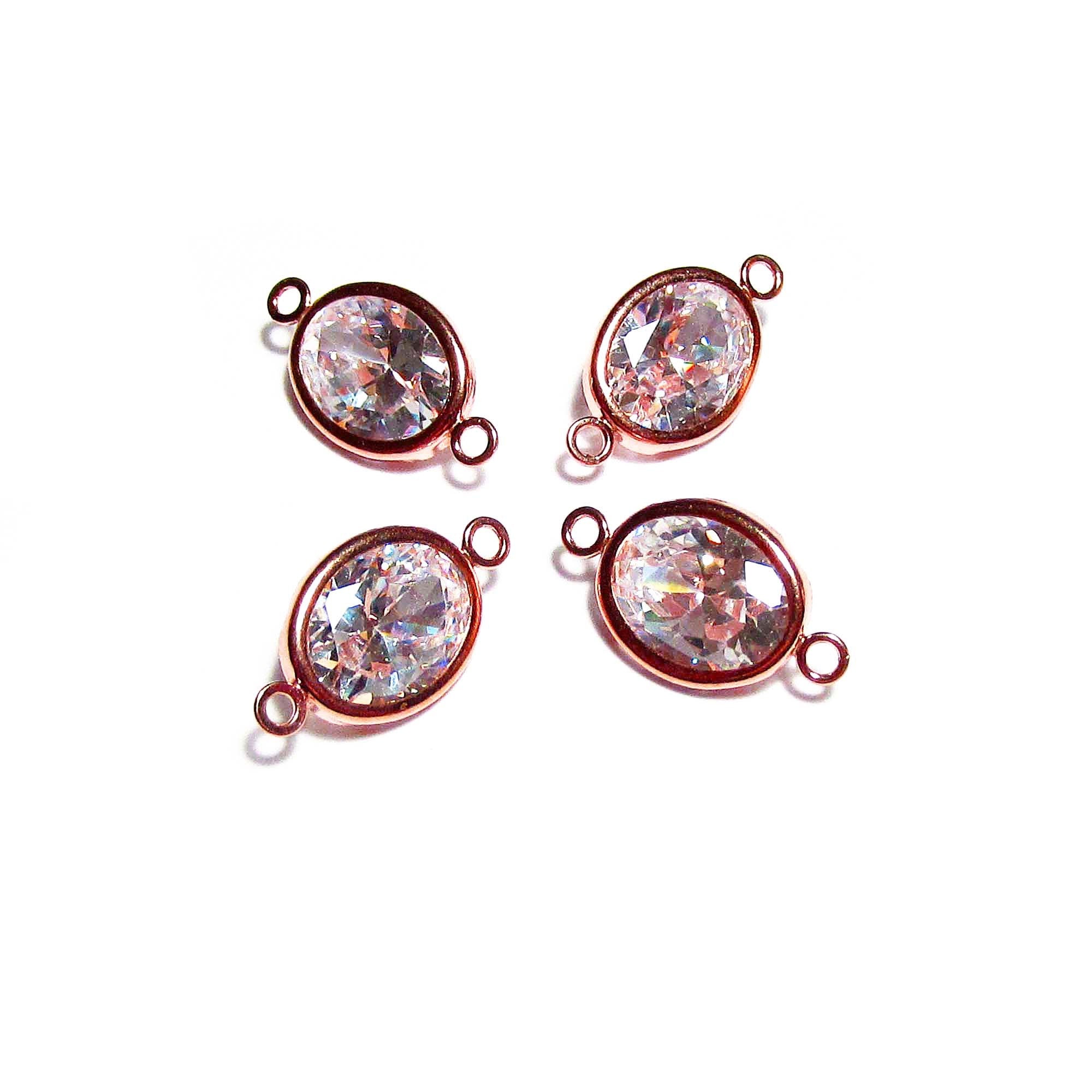 14K Rose Gold Filled White topaz oval Link Connector size 14.0x8.0 mm, Rose gold filled link, Link connector, Jewelry making - 1 piece
