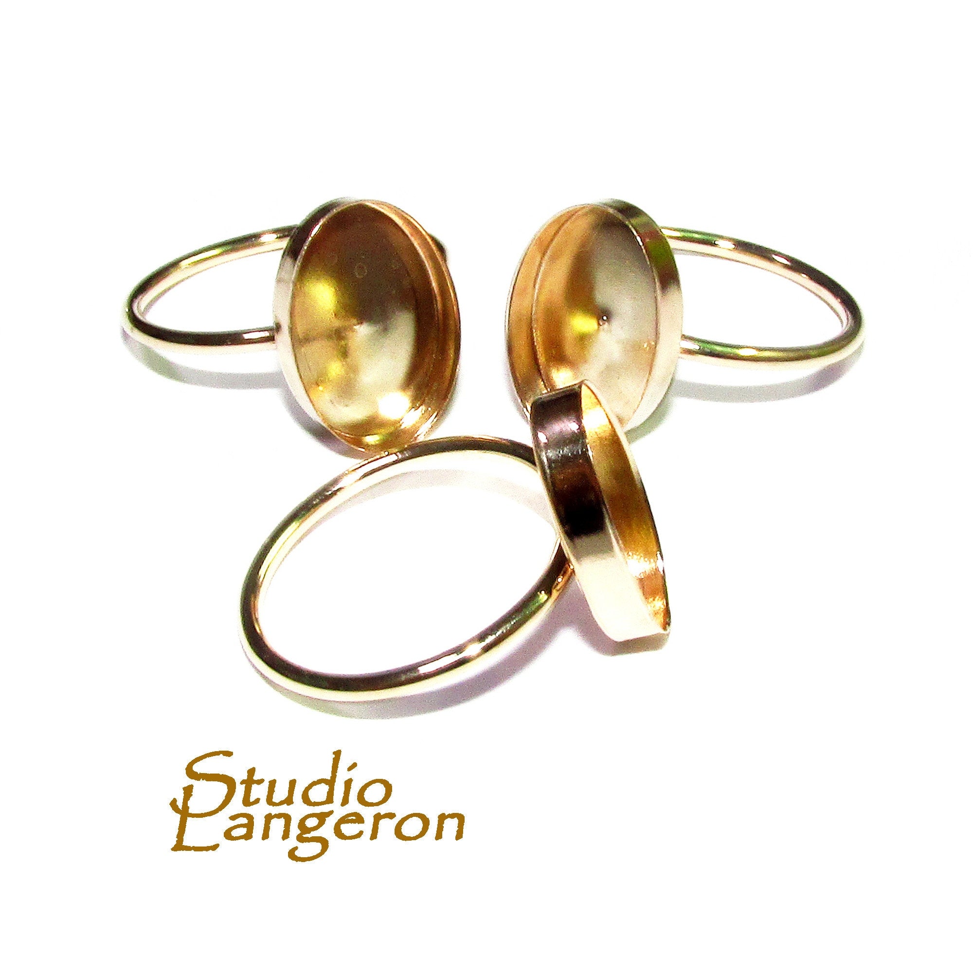 14K Yellow solid gold blank ring with bezel cup 10x14 mm size 4 - 11, Jewelry making, base ring, bezel cup, Solid gold ring - 1 piece