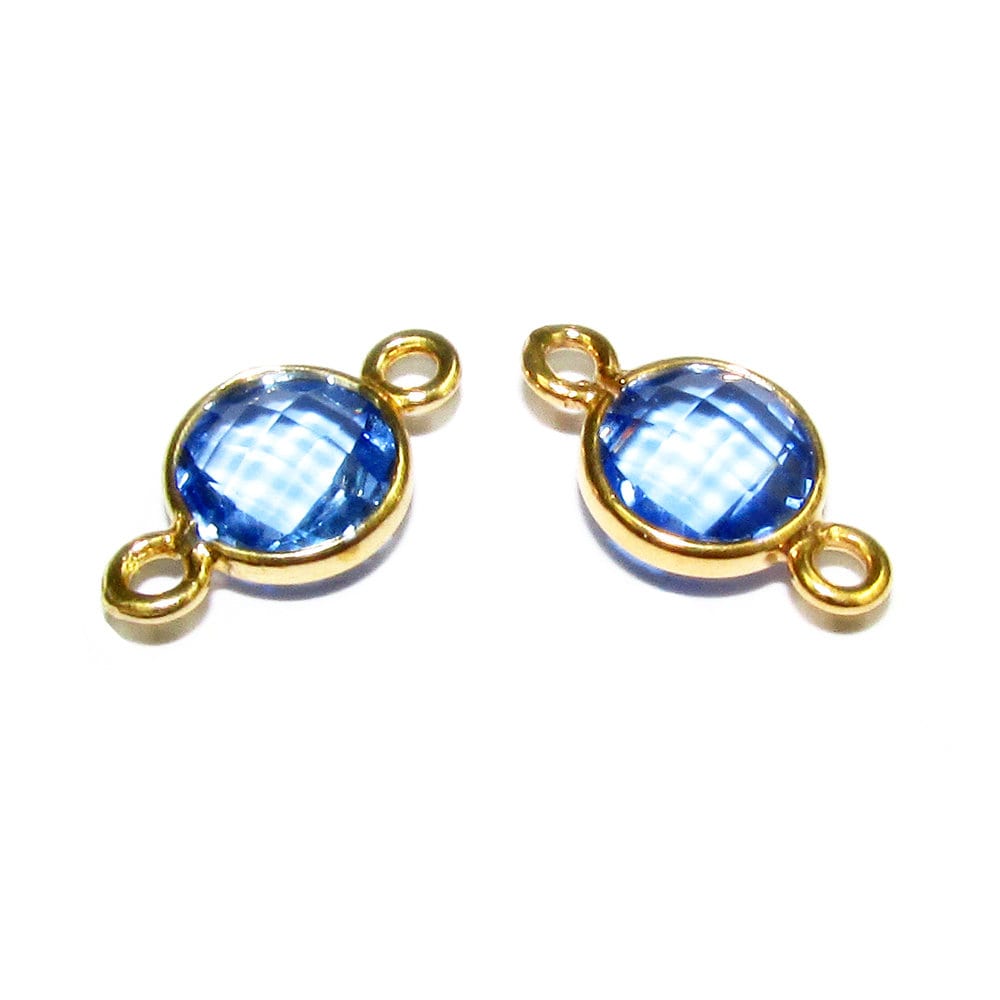 14K Gold Filled Checkerboard Blue topaz Round Link Connector size 12x7 mm, Topaz gold filled link, Link connector, Jewelry making  - 1 piece