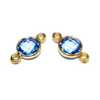 14K Gold Filled Checkerboard Blue topaz Round Link Connector size 12x7 mm, Topaz gold filled link, Link connector, Jewelry making  - 1 piece
