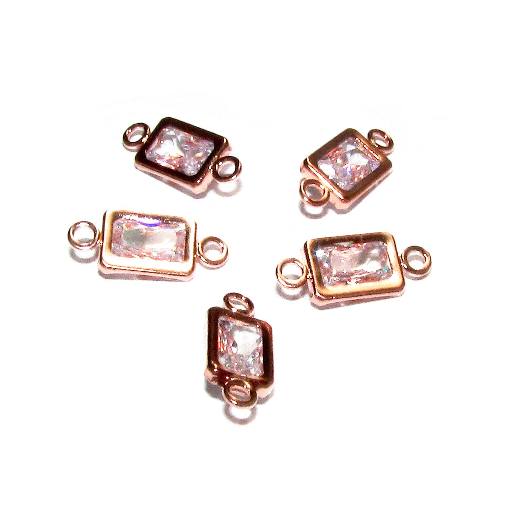 14K Rose Gold Filled White topaz rectangular Link Connector size 11.0x5.0 mm, Topaz gold filled link, Connector, Jewelry making - 1 piece