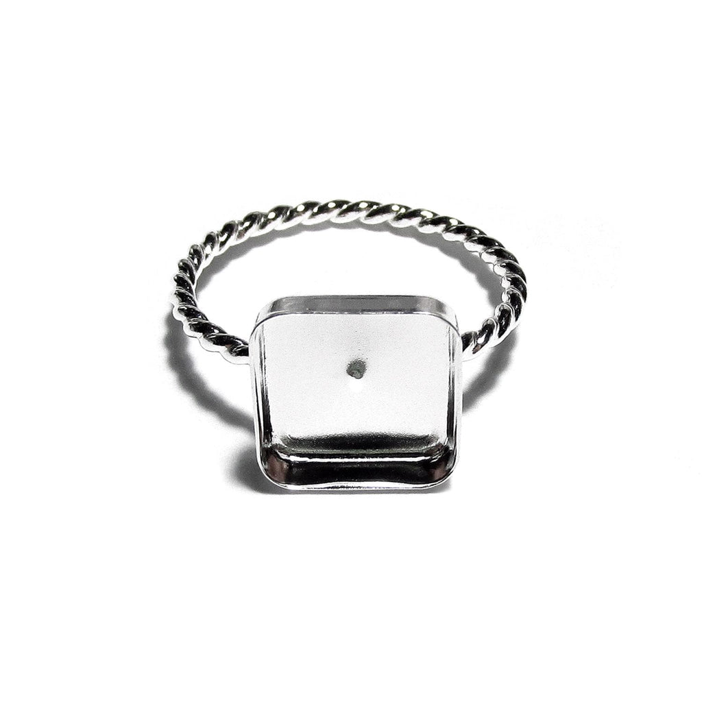 925 sterling silver twisted blank ring with bezel cup 10x10mm size 4, 5, 6, 7, 8, 9, 10, 11, bezel cup, base ring, Jewelry making - 1 piece