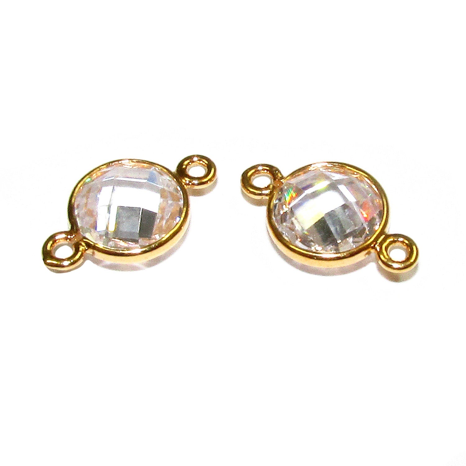 14K Gold Filled Checkerboard White topaz Round Link Connector size 12x7 mm, Gold filled link, Link connector, Jewelry making - 1 piece