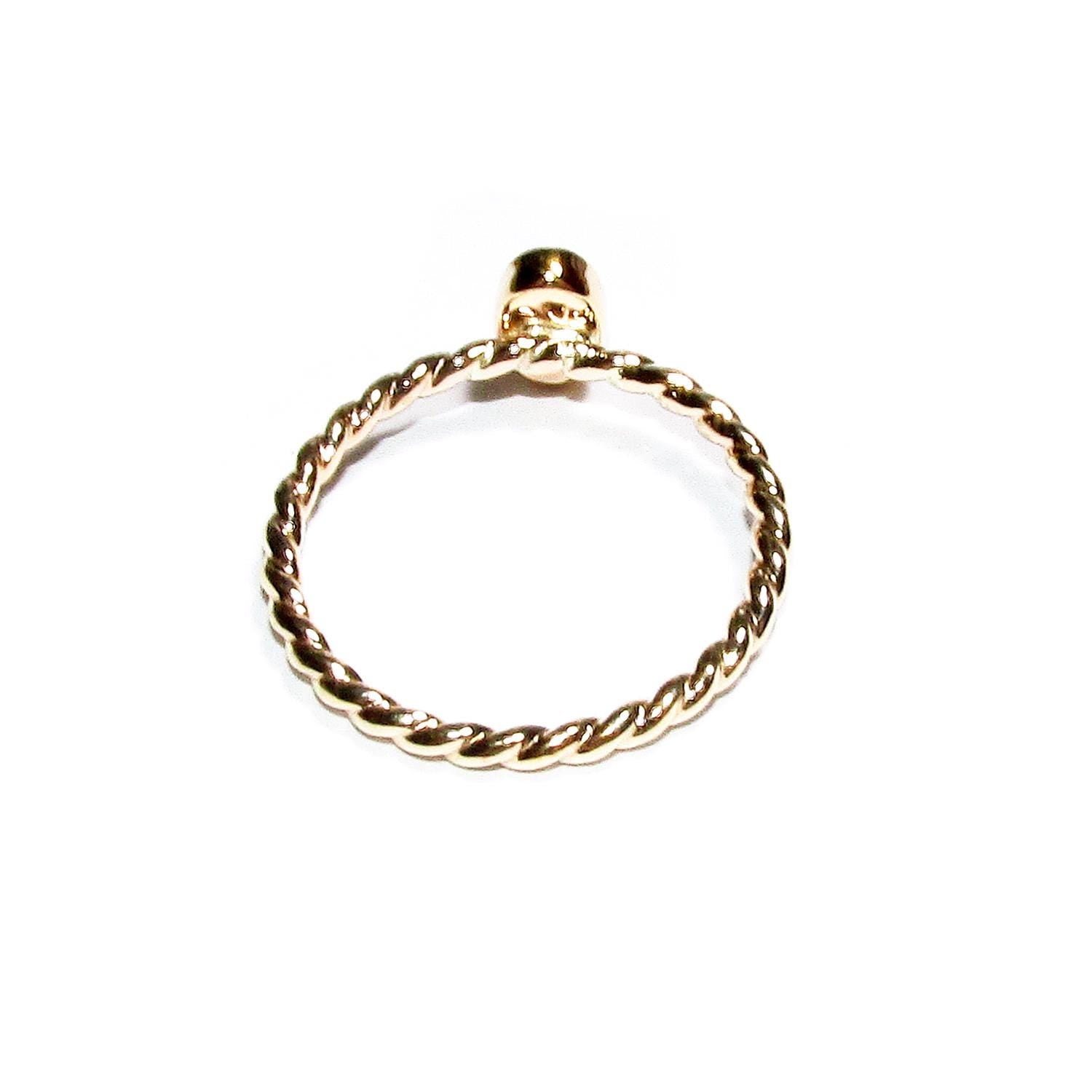 14K Yellow gold filled twisted blank ring with bezel cup 5x7mm size 4 - 11, Base ring, Bezel cup, Jewelry making, Setting - 1 piece