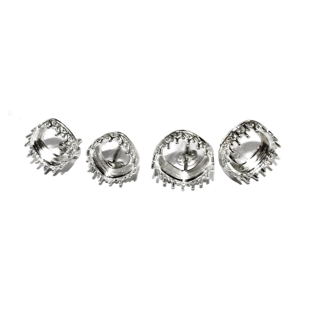 925 Sterling Silver Blank earrings with cushion Bezel cup size 10x10, 12x12 mm, Jewelry making, Setting, Base Earrings - 1 pair (2 pieces)