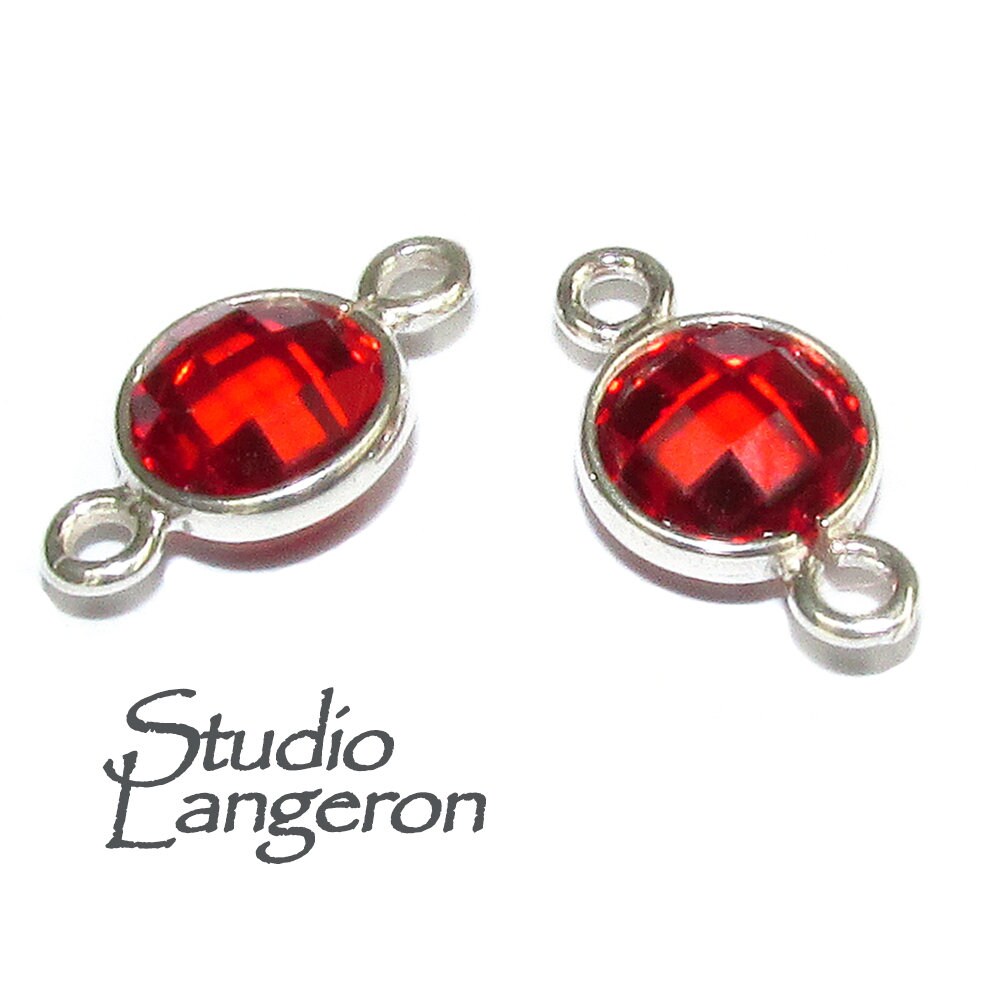 925 Sterling Silver Checkerboard Garnet Round Link Connector size 12x7 mm, Garnet silver link, Jewelry making, link connector - 1 piece