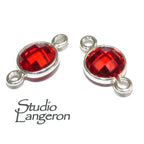 925 Sterling Silver Checkerboard Garnet Round Link Connector size 12x7 mm, Garnet silver link, Jewelry making, link connector - 1 piece
