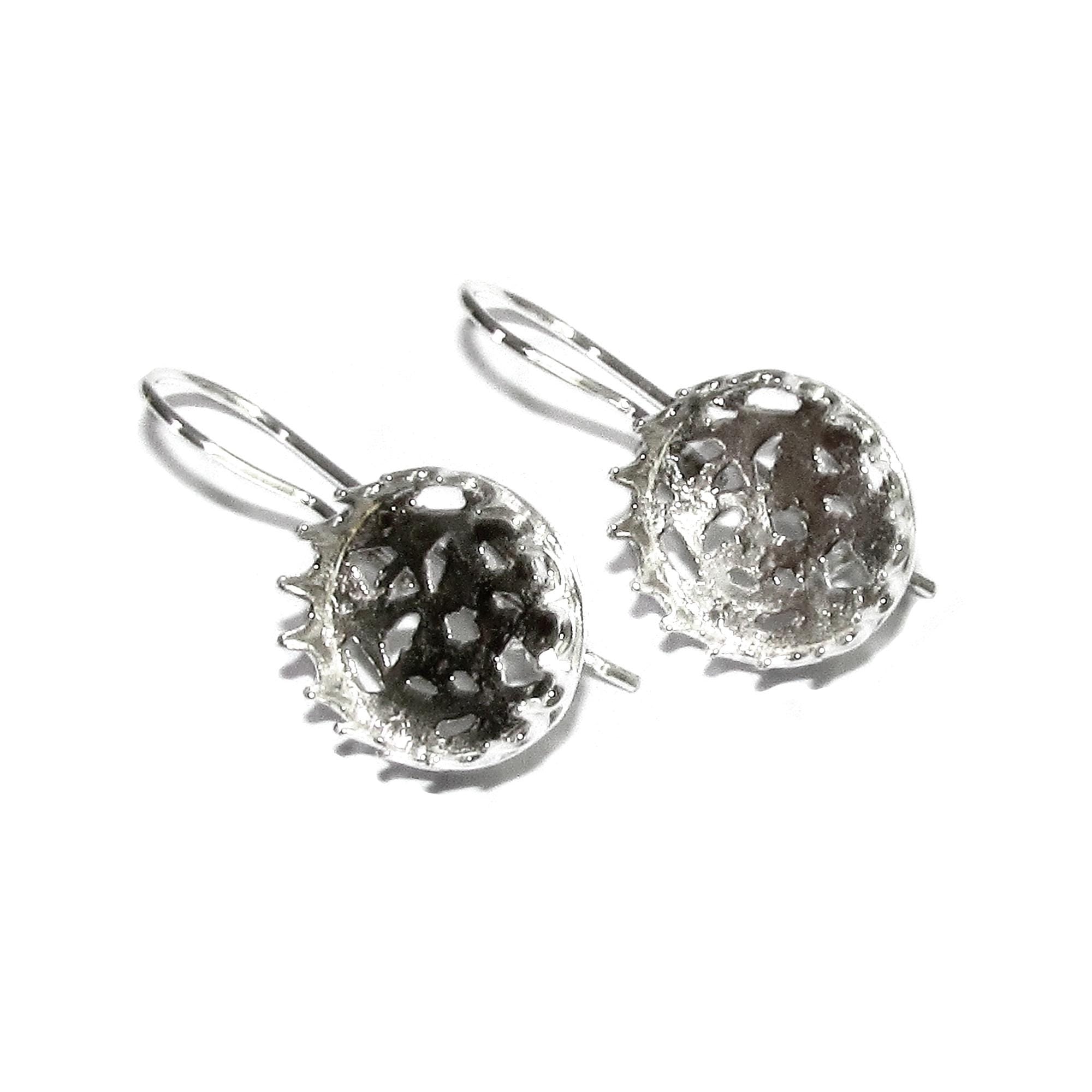 925 sterling silver blank earrings with bezel cup size 10 - 18mm, model 2277, Jewelry making, Setting, base earrings - 1 pair (2 pieсes)