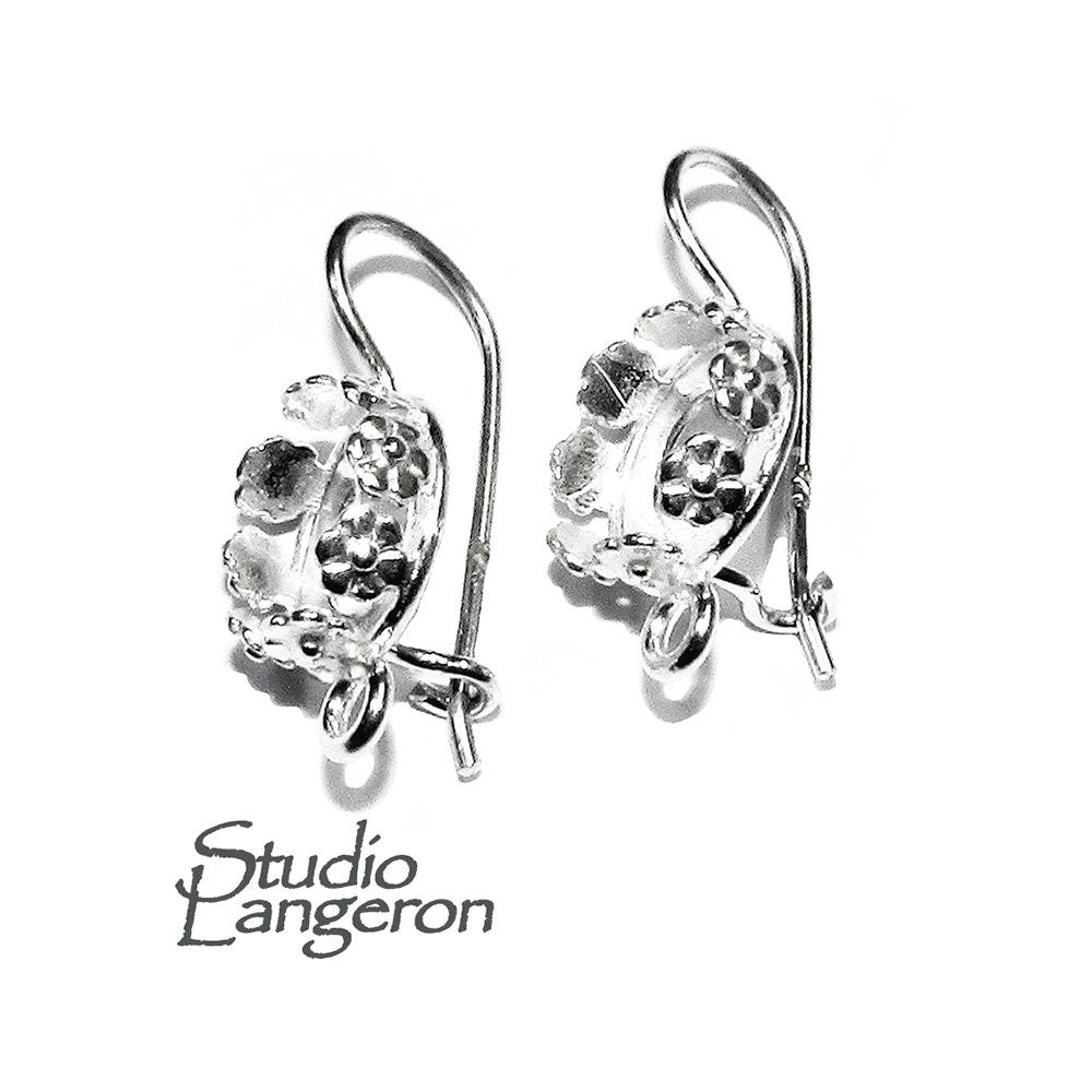 8 mm 925 sterling silver blank earrings with bezel cup and closed ring, Jewelry making, bezel cup, blank earrings - 1 pair (2 piece)