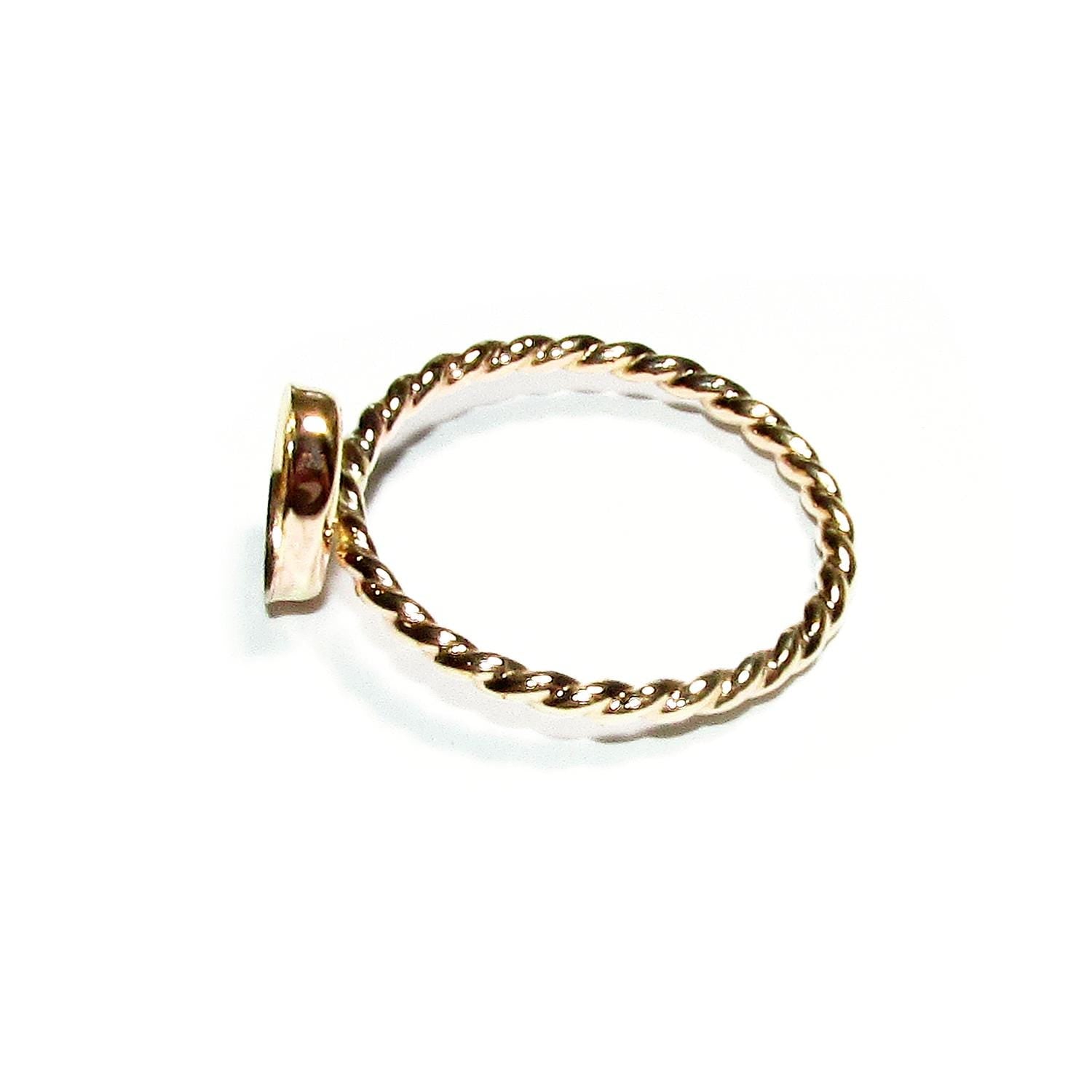 14K Yellow gold filled twisted blank ring with bezel cup 6x8mm size 4 - 11, Base ring, Bezel cup, Jewelry making, Setting - 1 piece