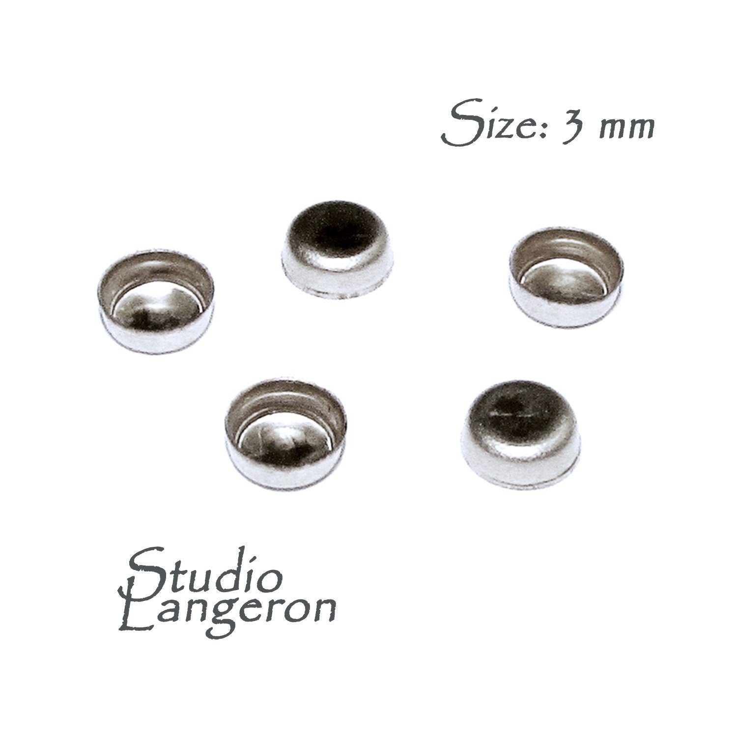 3 pcs 14K solid white gold Round Bezel Cups size 3 mm, Bezel cup, Jewelry making, Round bezel cups, 14K solid white gold, Setting, Mounting