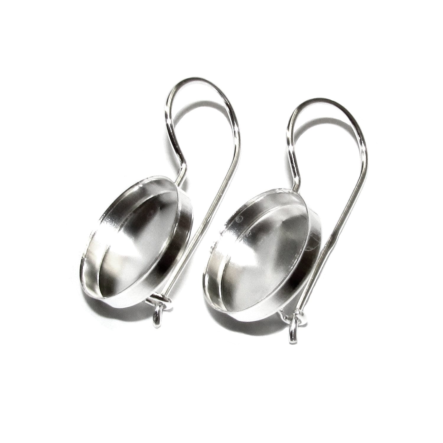 14 mm 925 sterling silver blank earrings with bezel cup, Jewelry making, Setting, bezel cup, base earrings, 925 silver - 1 pair (2 piece)