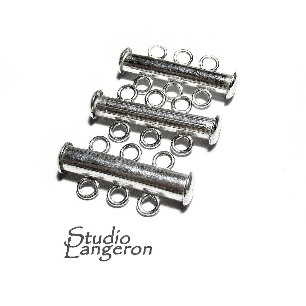 925 Sterling Silver Tube Bar Clasp 3-Hole size 4.3x22 mm, Silver Clasps, Slide Clasps, Sterling silver, Jewelry making, Tube clasp - 1 piece