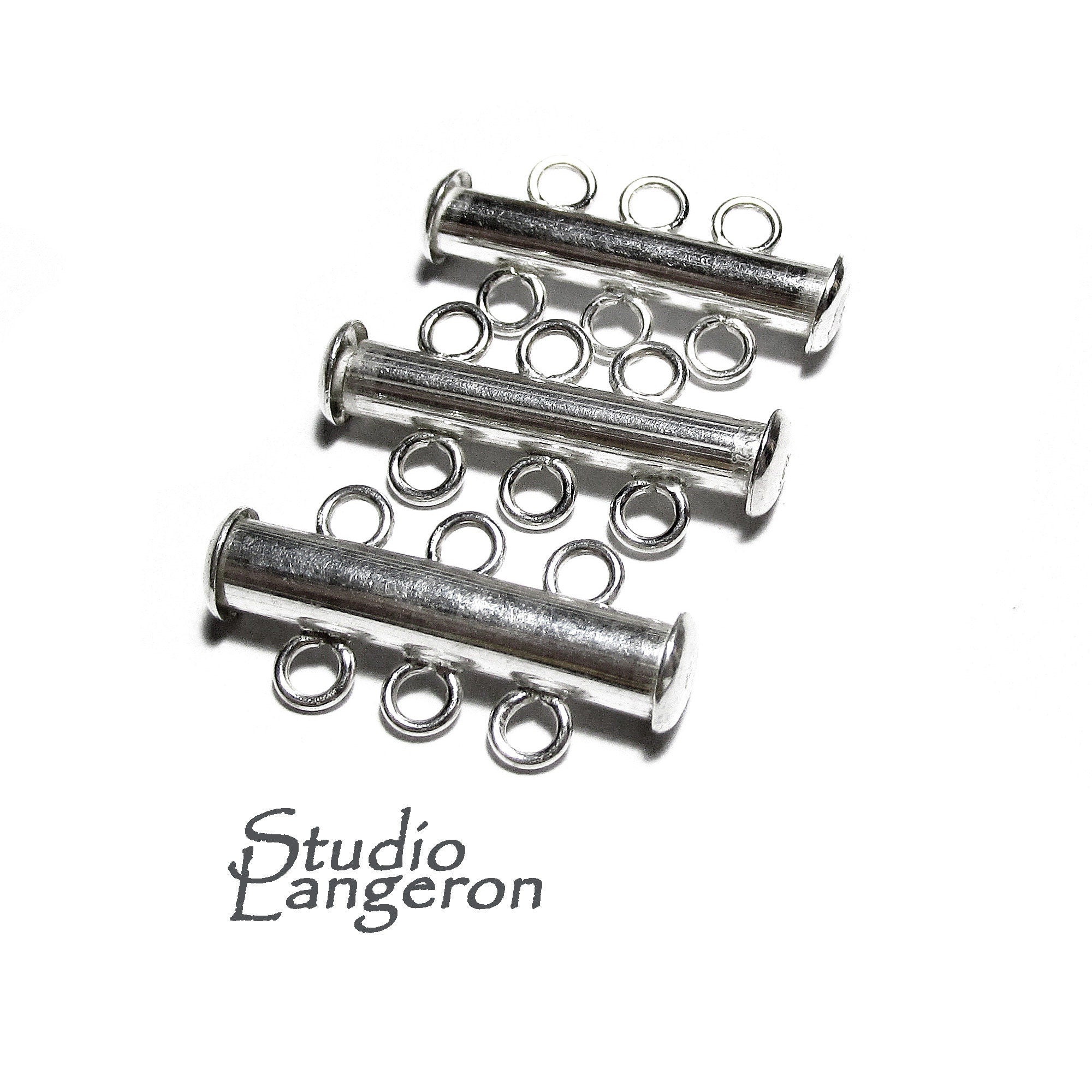 925 Sterling Silver Tube Bar Clasp 3-Hole size 4.3x22 mm, Silver Clasps, Slide Clasps, Sterling silver, Jewelry making, Tube clasp - 1 piece