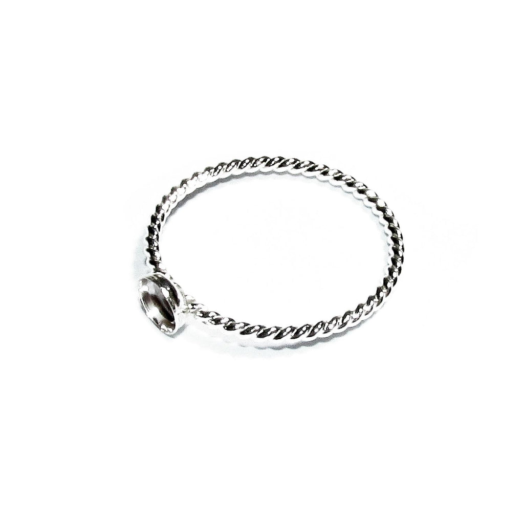 925 sterling silver twisted blank ring with bezel cup 5 mm size 4, 5, 6, 7, 8, 9, 10, 11, bezel cup, base ring, Jewelry making - 1 piece