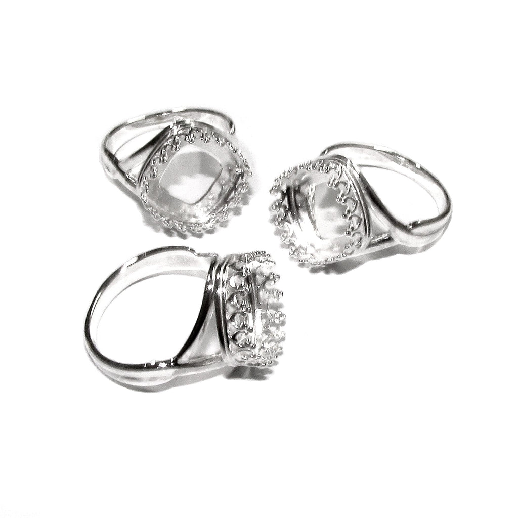 12x12 mm 925 sterling silver blank ring with cushion bezel cup size 5, 6, 7, 8, setting, base ring, jewelry making, bezel cup - 1 piece