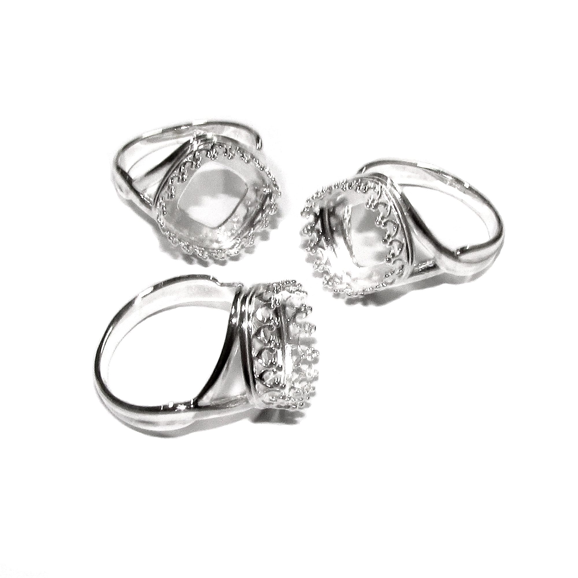 12x12 mm 925 sterling silver blank ring with cushion bezel cup size 5, 6, 7, 8, setting, base ring, jewelry making, bezel cup - 1 piece
