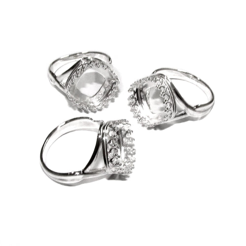 12x12 mm 925 sterling silver blank ring with cushion bezel cup size 5, 6, 7, 8, setting, base ring, jewelry making, bezel cup - 1 piece