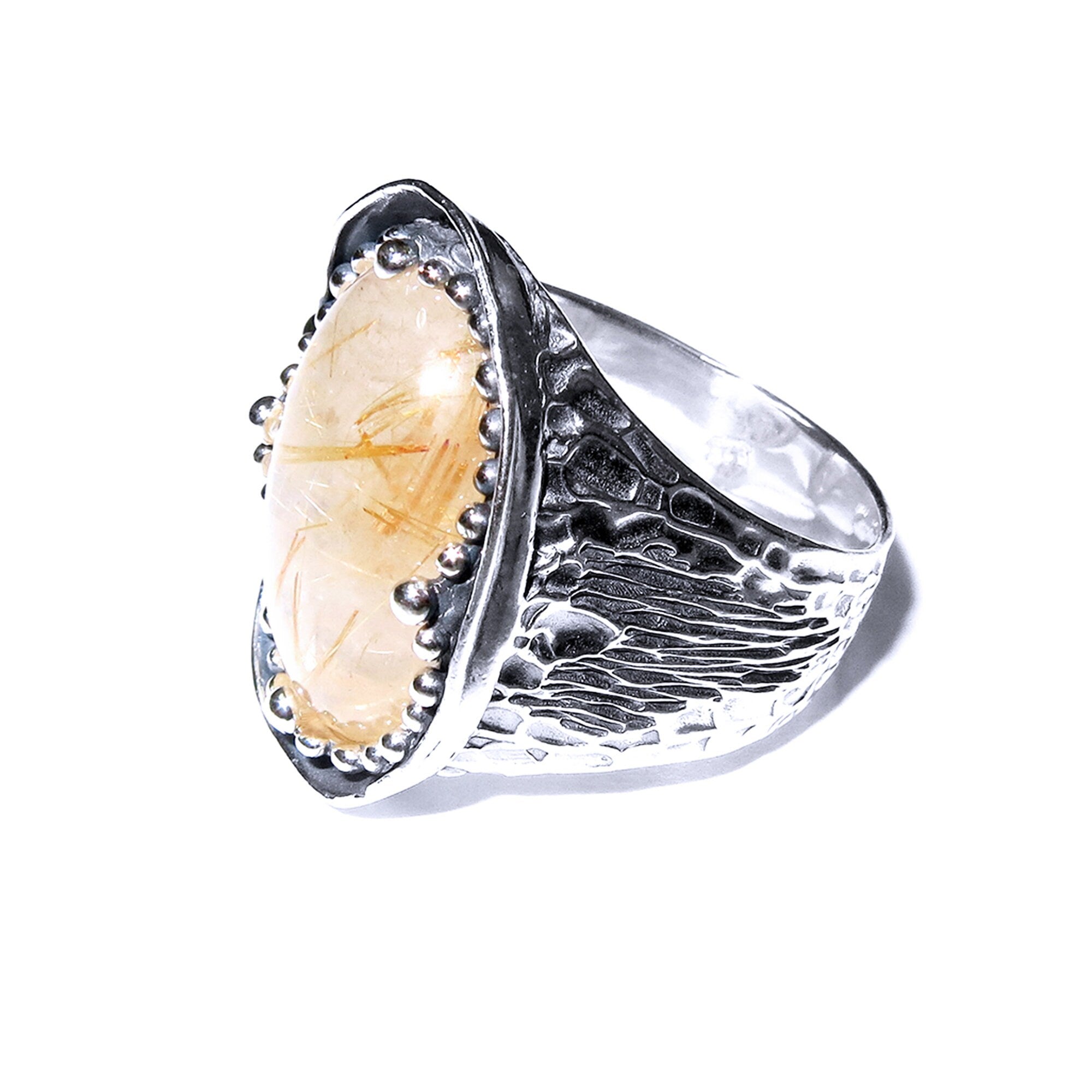 Statement Rutile quartz ring 925 sterling silver size 8 1/2, single copy, Silver ring, natural Rutile quartz, Statement ring, Handmade ring