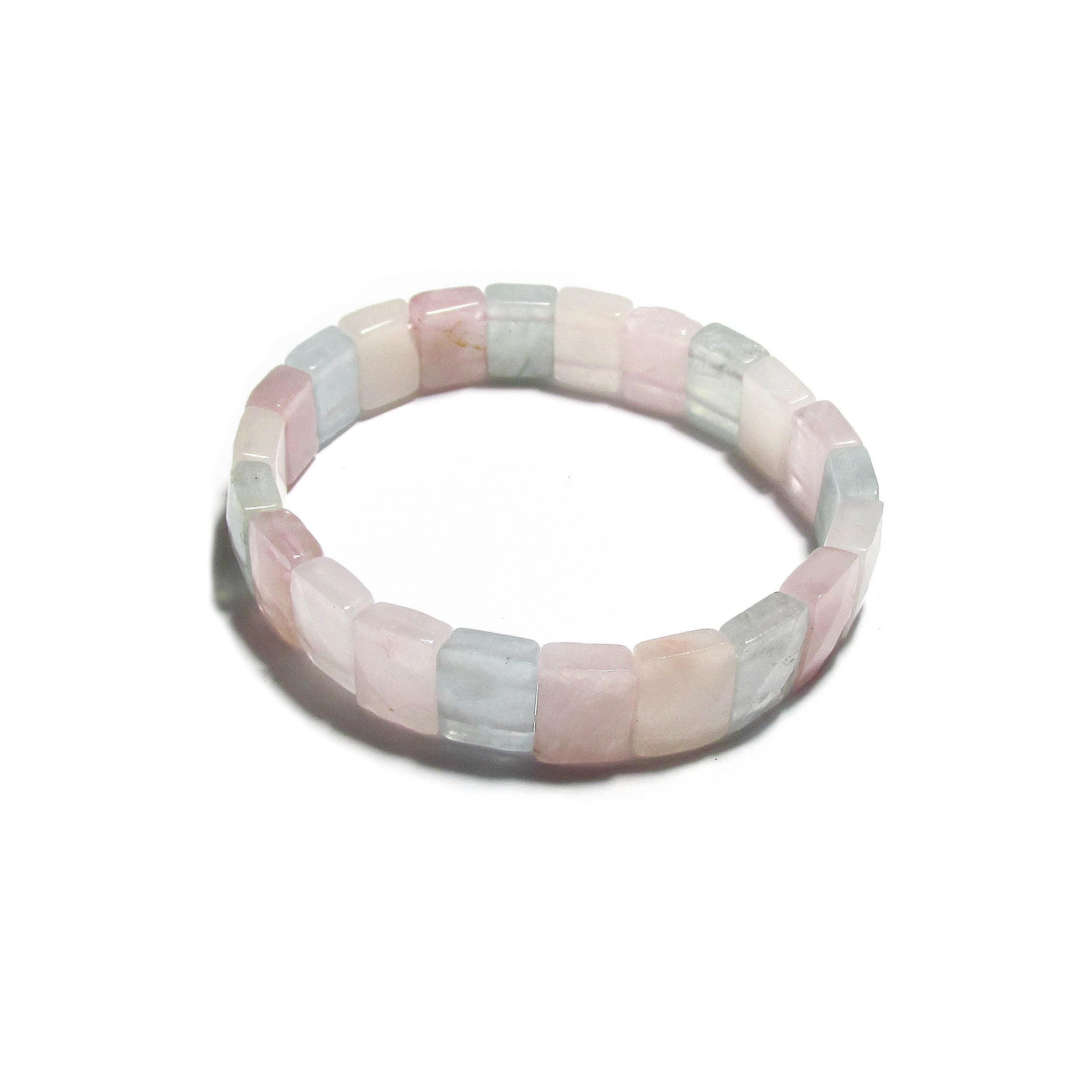 Natural Stone Morganite Square Beads Bracelets, Faceted Rectangle Strand Bangle For Women, Gemstone, Jewelry Gifts, Morganite