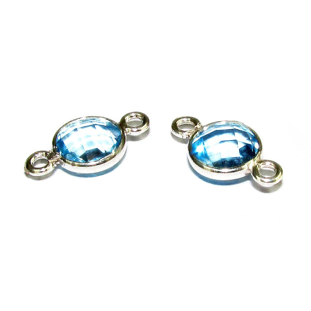 925 Sterling Silver Checkerboard Blue Tourmaline Round Link Connector size 12x7 mm, silver link, Jewelry making, link connector - 1 piece