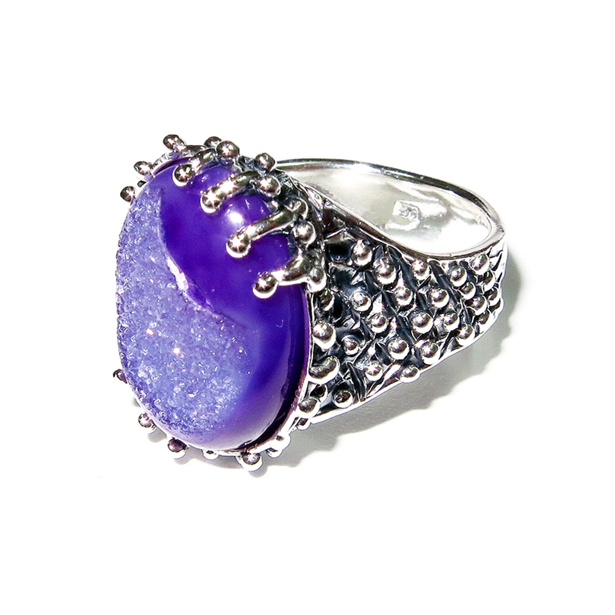 Druse agate ring 925 sterling silver size 8 1/2, Handmade ring, single copy, sterling silver, Druse agate, silver ring, Statement ring
