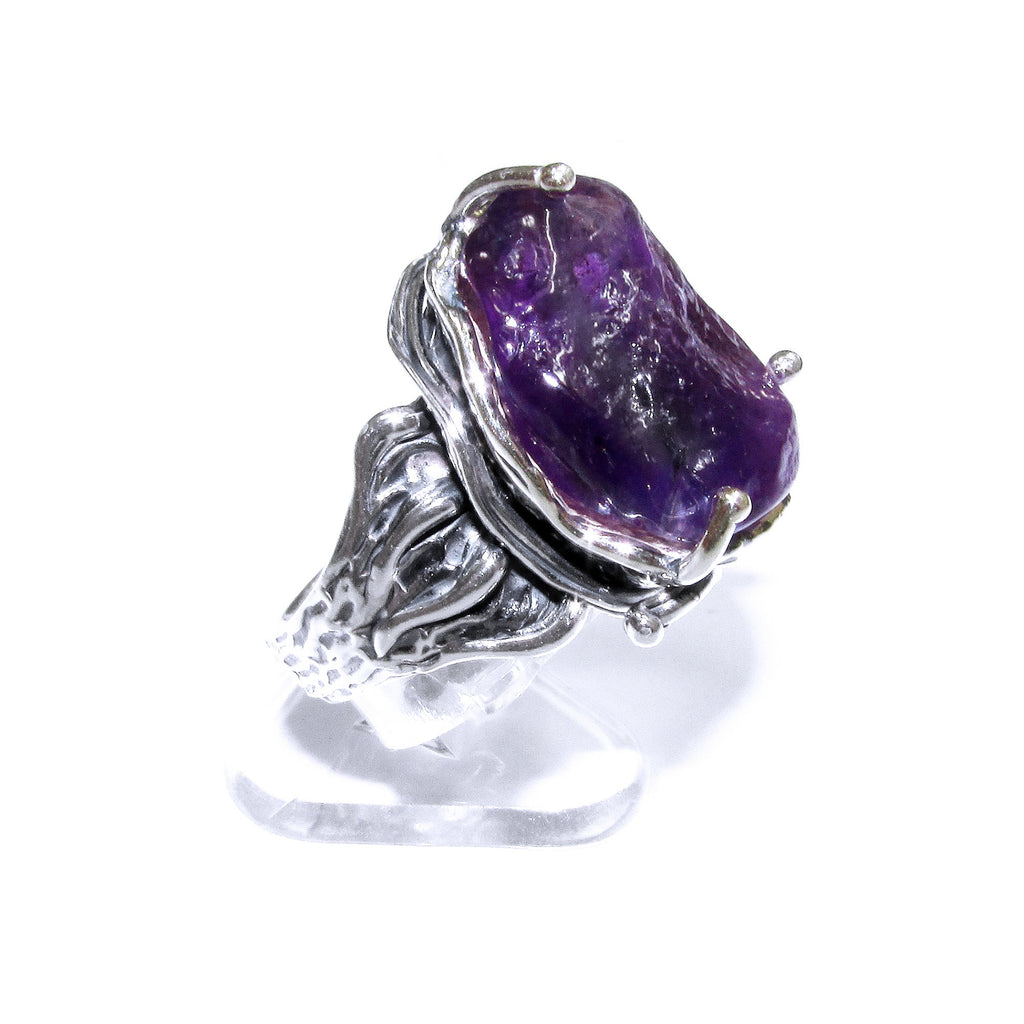 Statement amethyst ring 925 sterling silver size 8, Handmade ring, single copy, 925 sterling silver, Natural amethyst, silver ring, gemstone