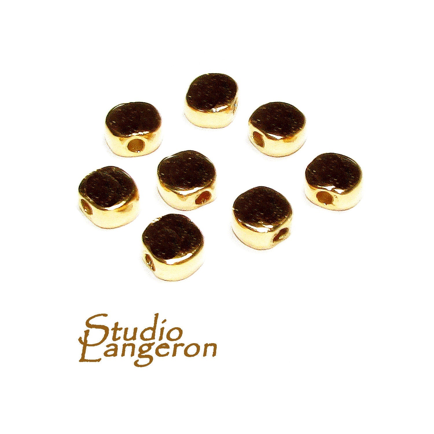 14K Gold filled Round flat beads size 5.0x2.8 mm, Flat beads, Beads for bracelets, 14K Gold filled, Jewelry making, Round Bead - 1 piece