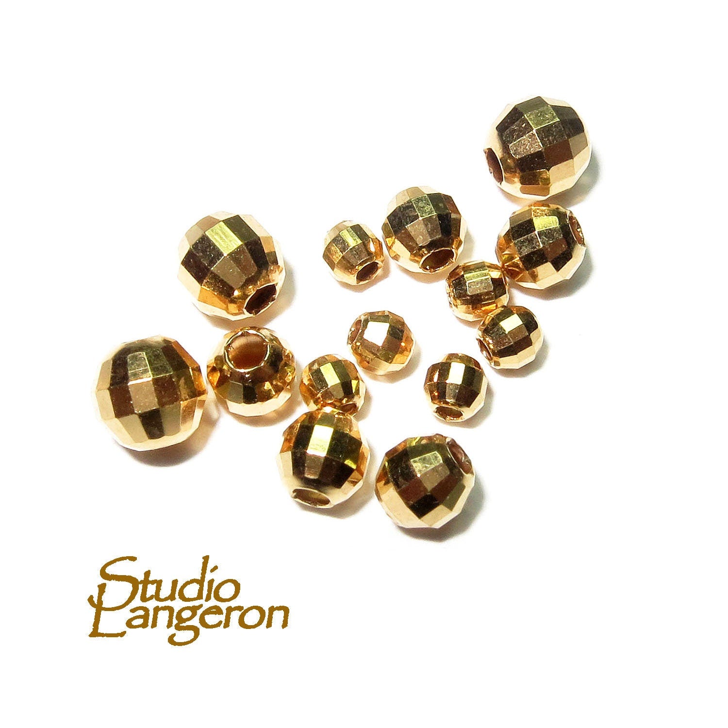 14K yellow gold filled disco cut beads size 3, 4, 5, 6, 7, 8, 10, 12mm, gold filled disco beads, diamond cut beads, jewelry making - 1 piece