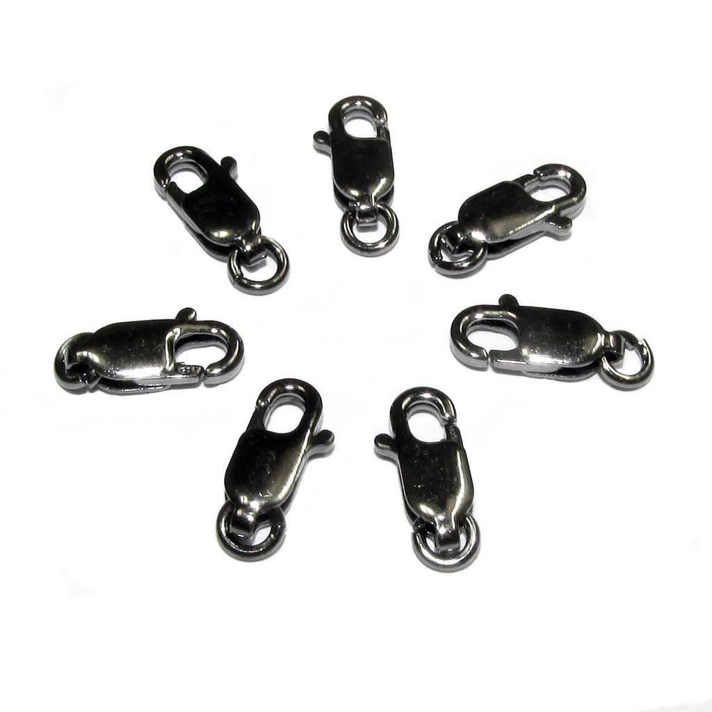 925 Sterling Silver Black Rhodium Plated Oval Lobster Clasp sizes 10 mm, Jewelry making, Lobster clasp, Black Rhodium, Silver 925 - 1 piece