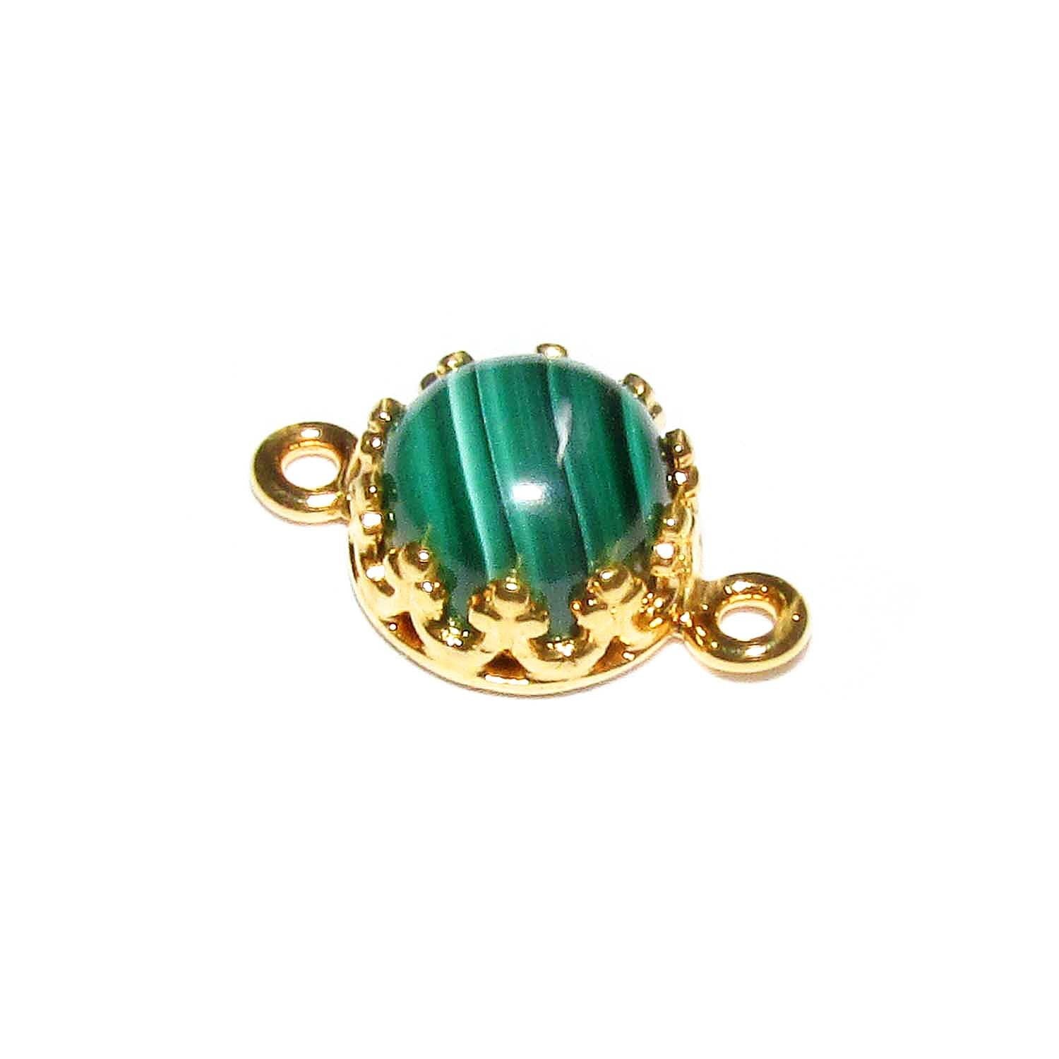 14K Gold Filled natural Malachite round Link Connector size 14x7 mm, Natural Malachite silver link, Jewelry making, Connector - 1 piece