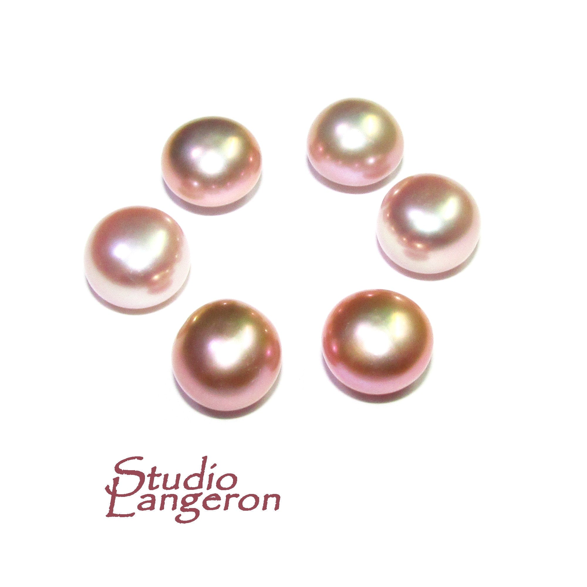 8 mm lilac pearls half-drilled Cabochon, Natural Pearl, lilac pearls Gemstone, Round pearl, Jewelry making, ring, earrings - 1 piece