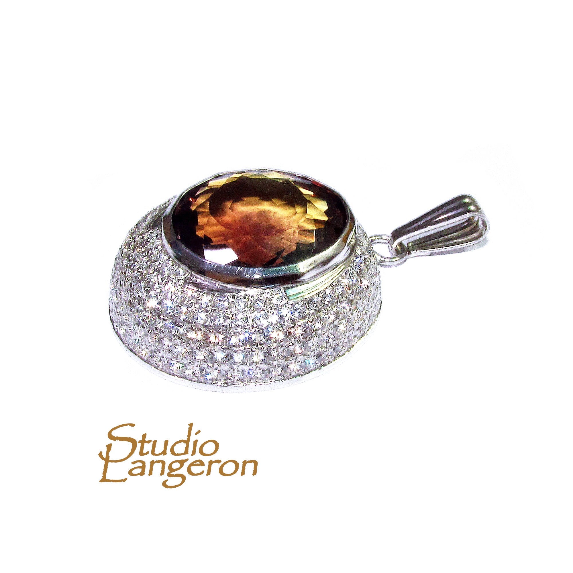 Rauchtopas and white topaz pendant 925 sterling silver size 2.7x2.7 cm, Handmade pendant, single copy, Rauchtopas, White topaz, Pendant gift