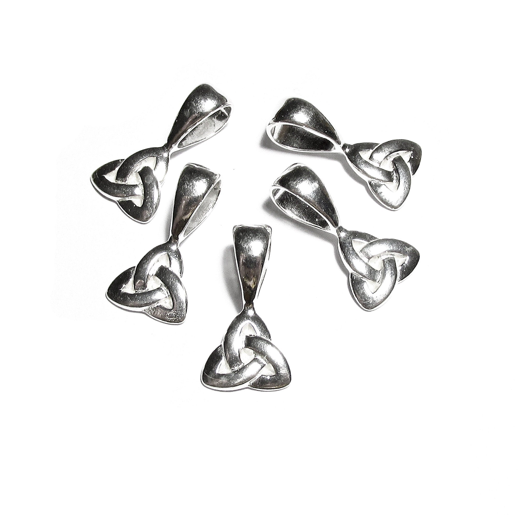925 Sterling Silver Celtic Triad Glue-On Large Pendant Bail, Silver Bail, Bail finding, Celtic Triad, Glue-On Bail, Jewelry making - 1 piece